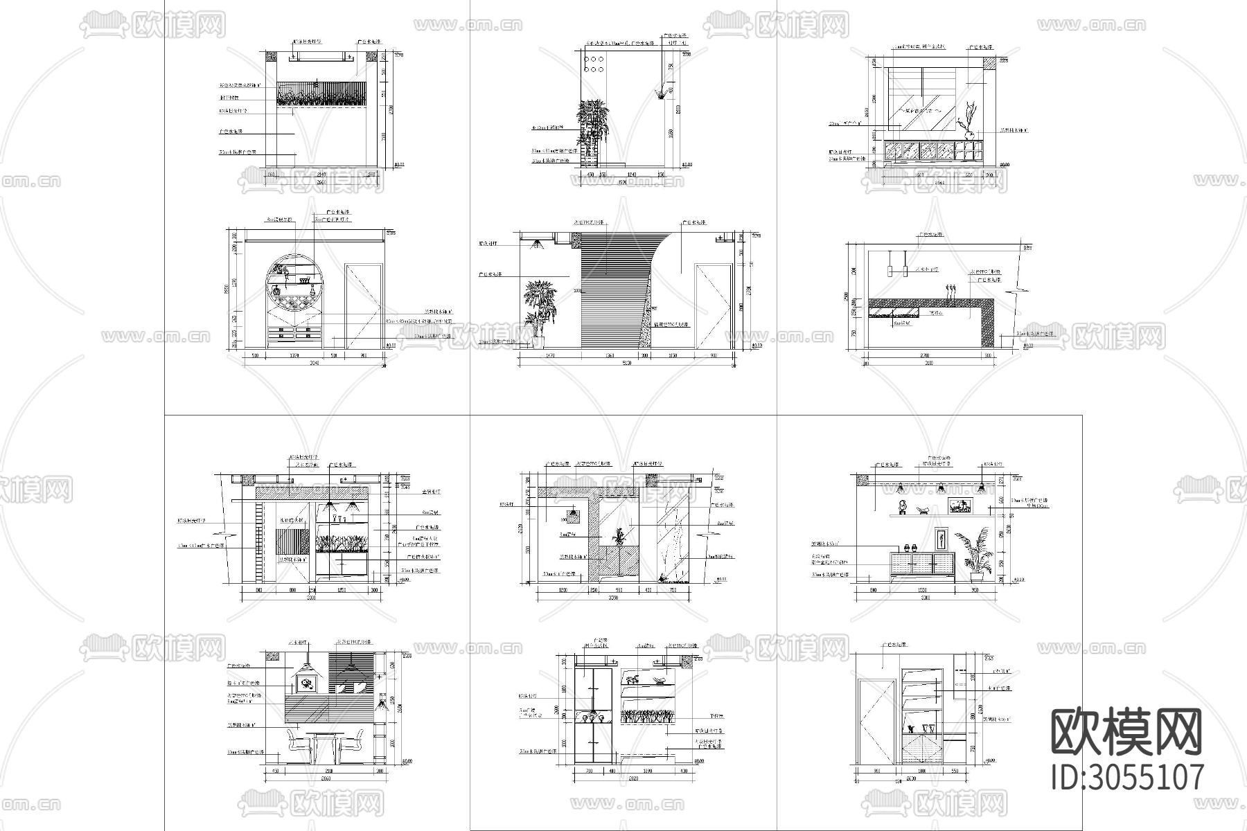 家庭 餐厅 厨房 装修 装饰 玄关 隔断cad大样图下载（渲染图10）