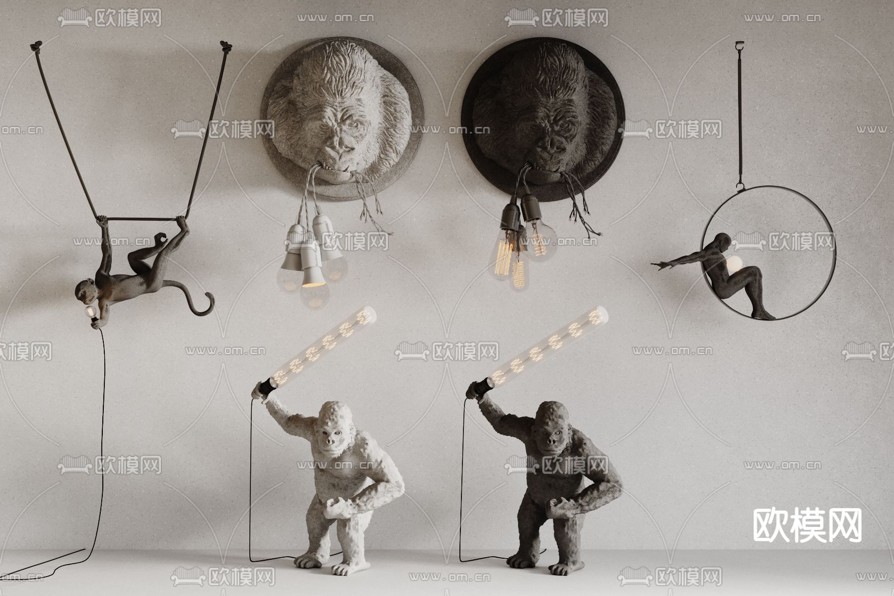 猩猩雕塑 动物壁灯3d模型下载