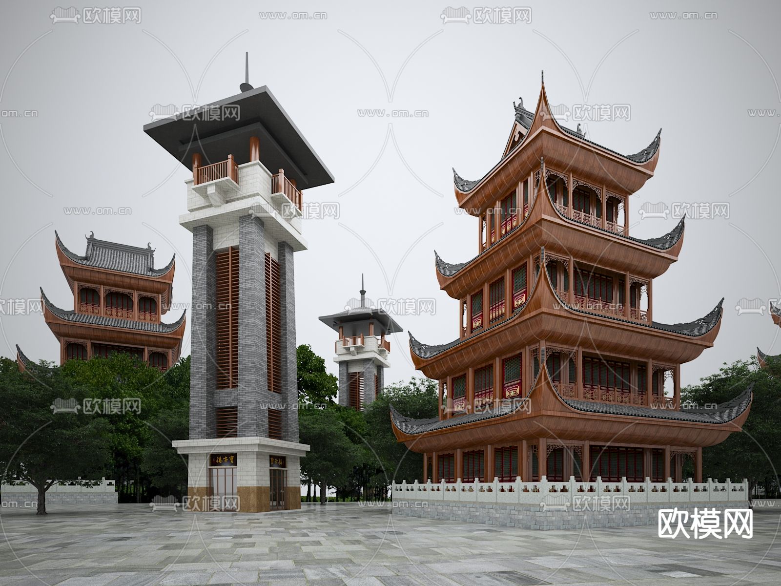 寺庙 古塔 亭子 景观塔3d模型下载（渲染图1）