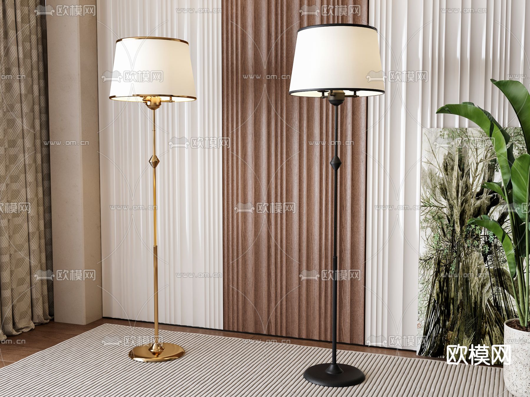 美式落地灯3d模型下载