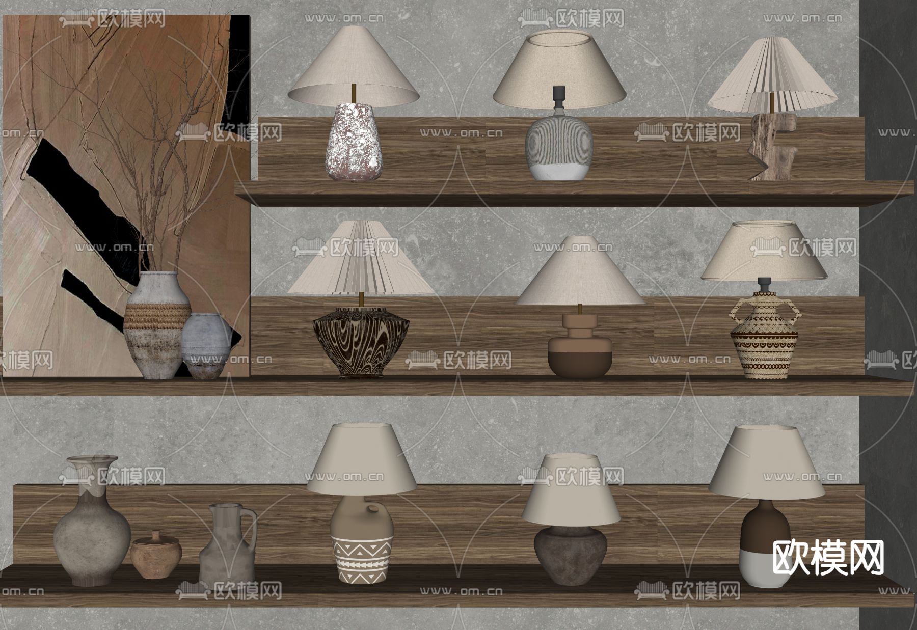 侘寂陶罐台灯su模型下载（渲染图1）