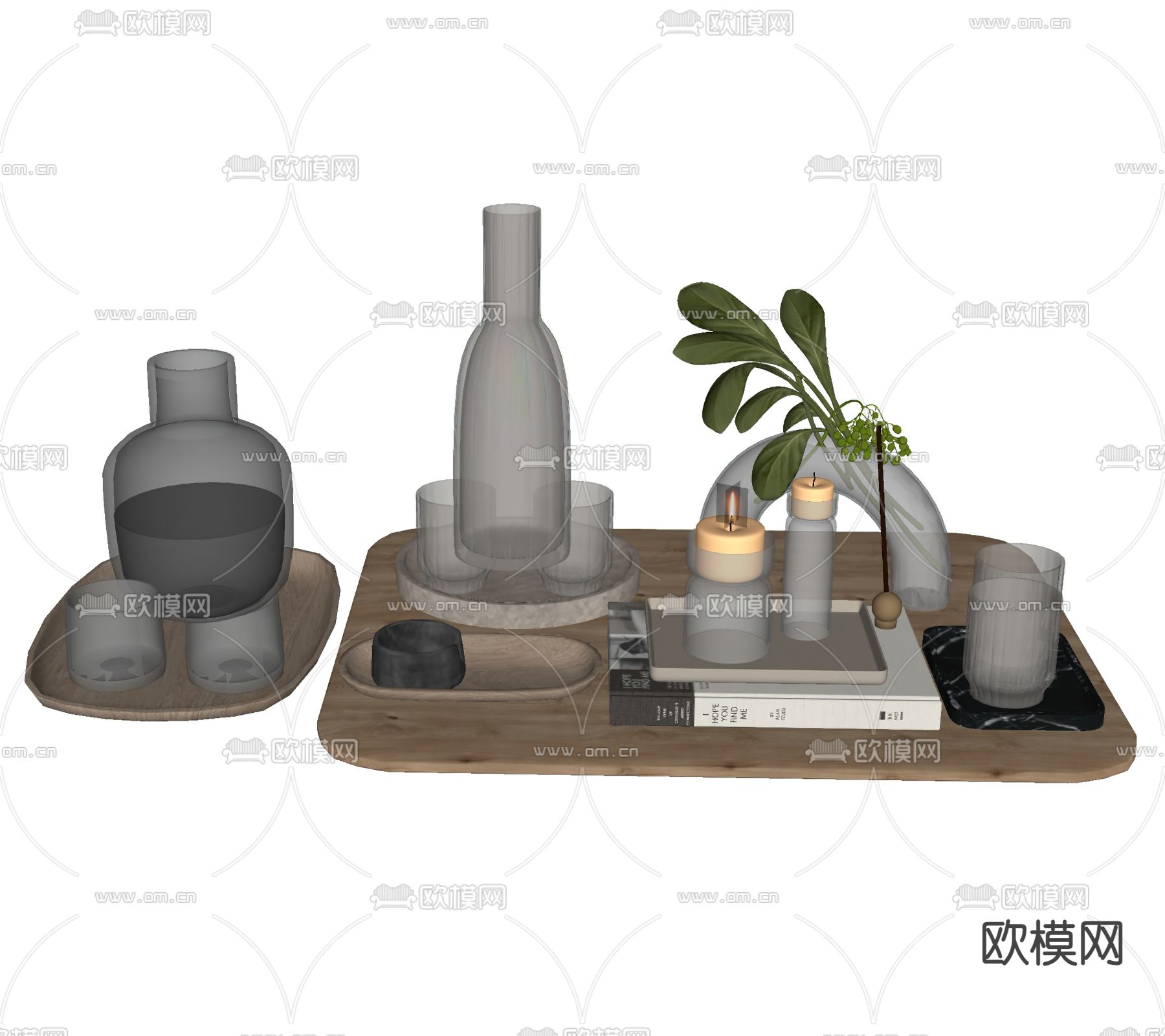 现代水杯 书籍 玻璃杯 茶具su模型下载（渲染图1）