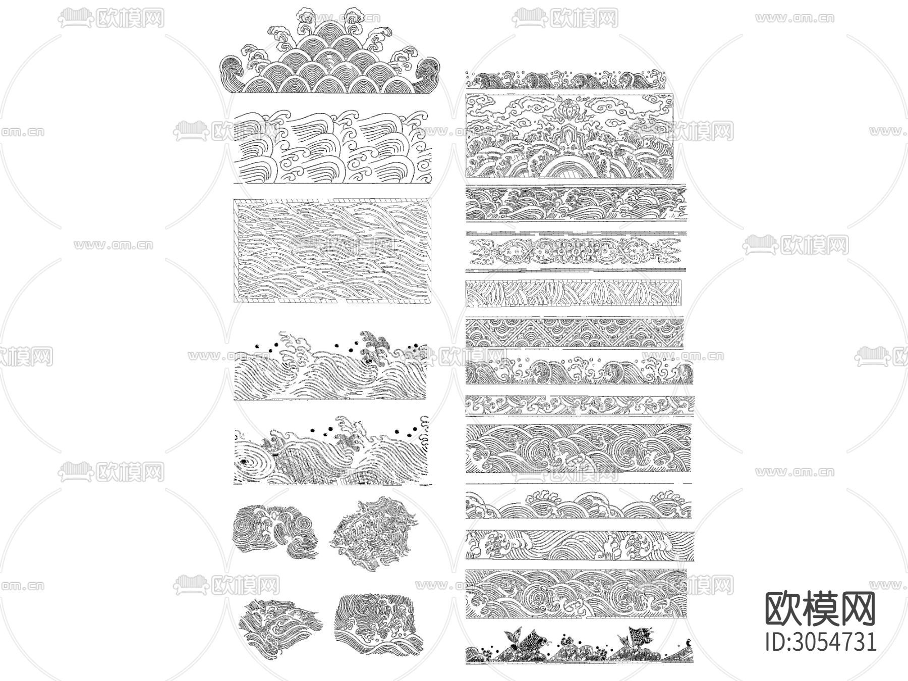 超全中式传统元素花纹雕花图案cad图库下载（渲染图4）
