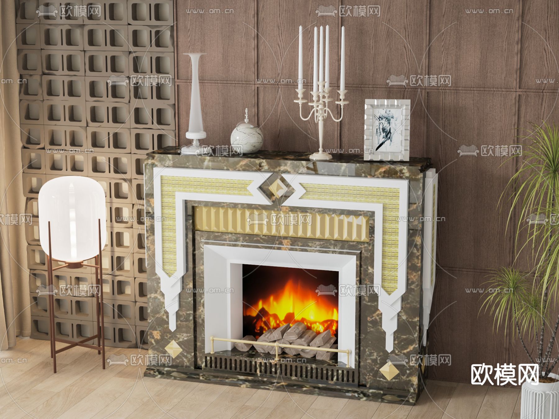 美式壁炉su模型下载（渲染图2）