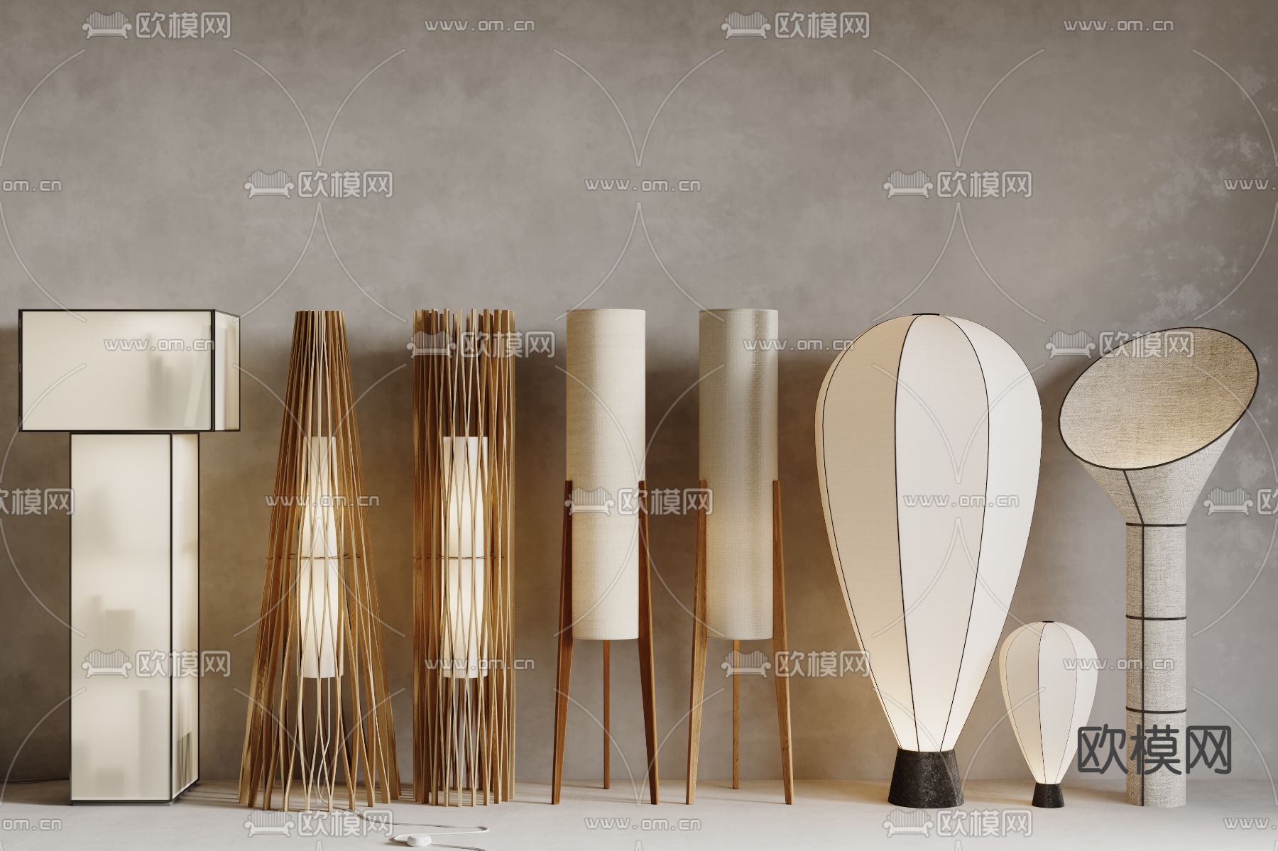侘寂落地灯 竹编落地灯3d模型下载