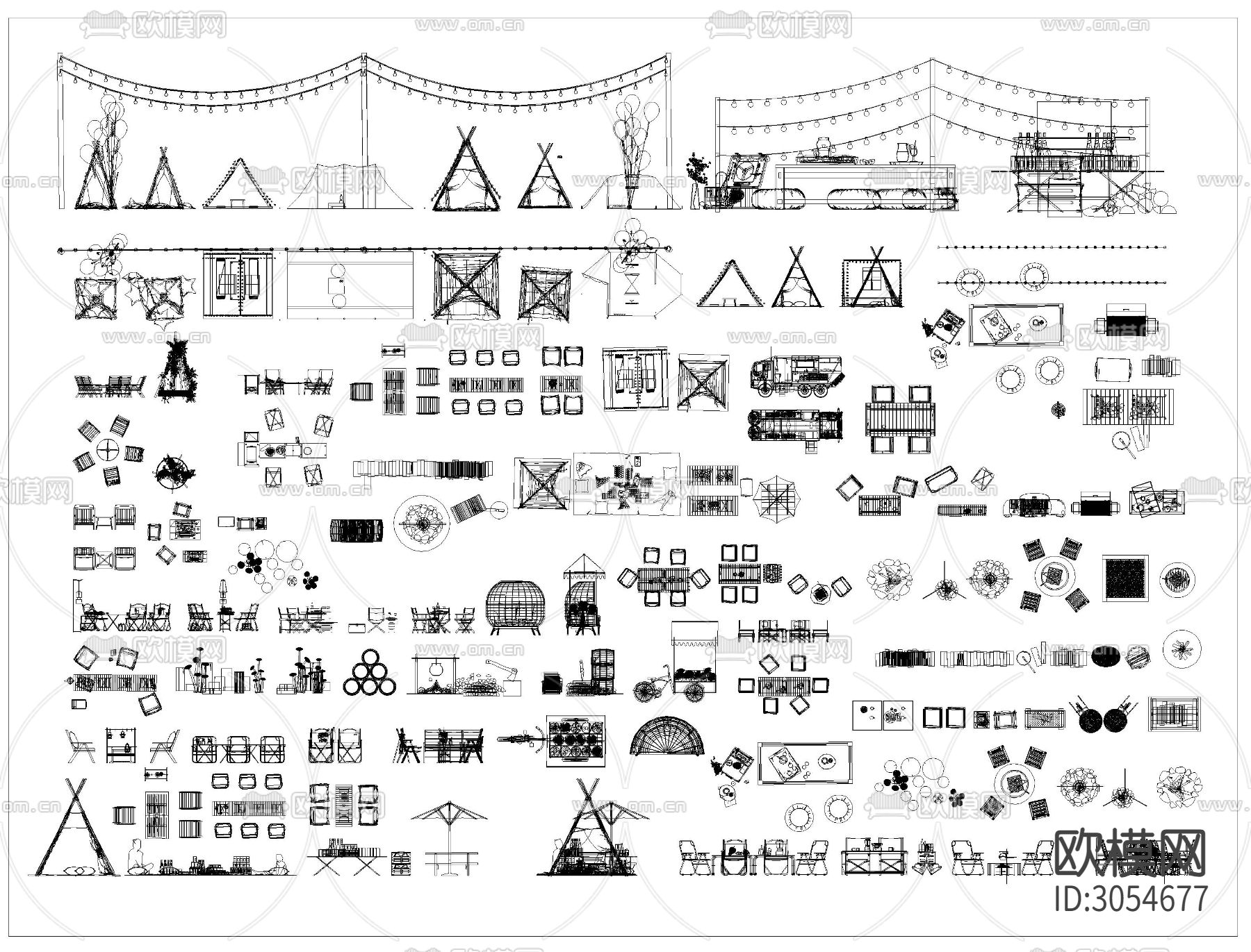 露营帐篷cad图库下载（渲染图1）