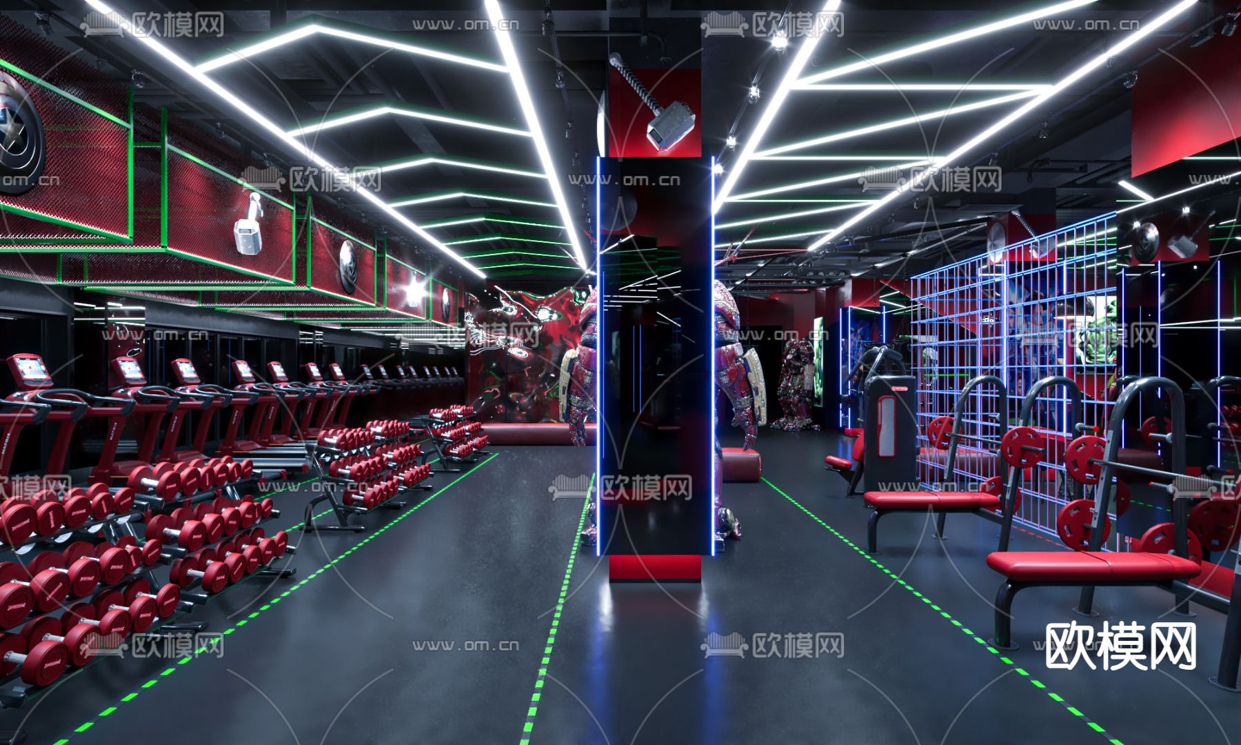 工业风健身房su模型下载（渲染图2）