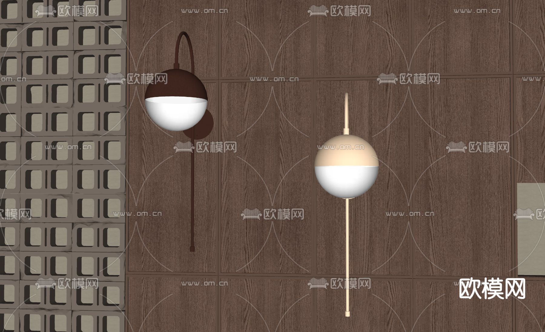 新中式壁灯su模型下载（渲染图1）