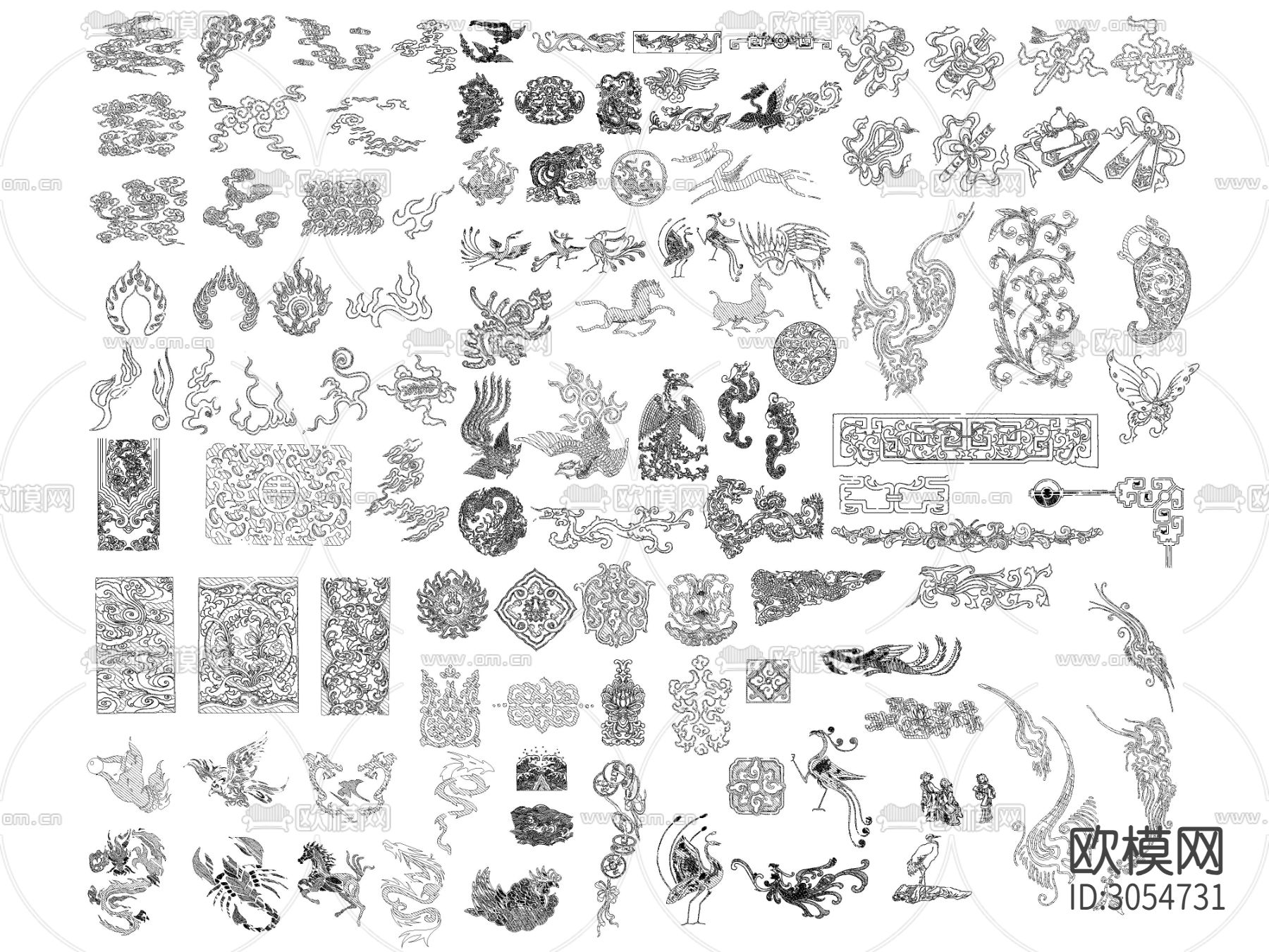 超全中式传统元素花纹雕花图案cad图库下载（渲染图5）