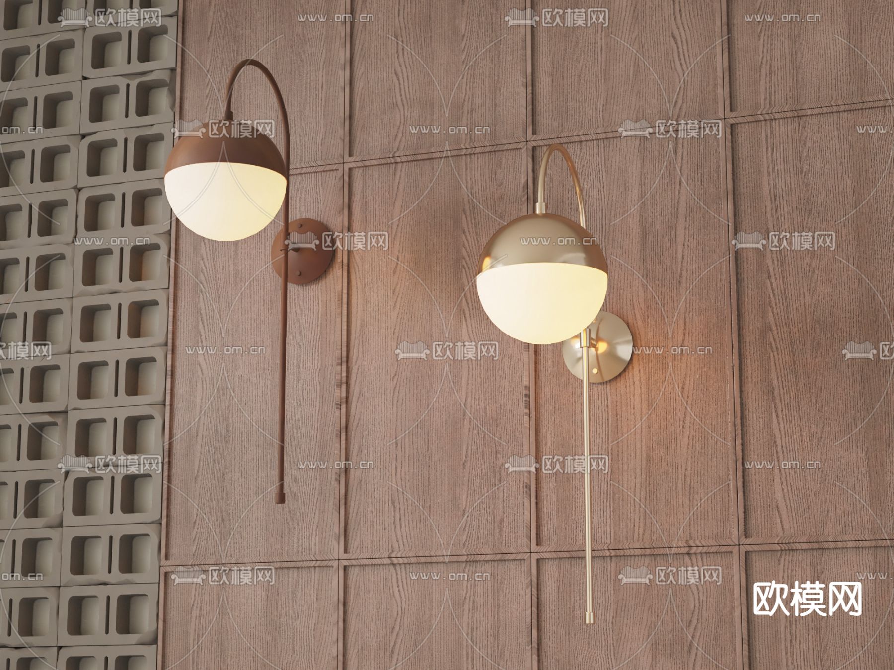 新中式壁灯su模型下载（渲染图2）