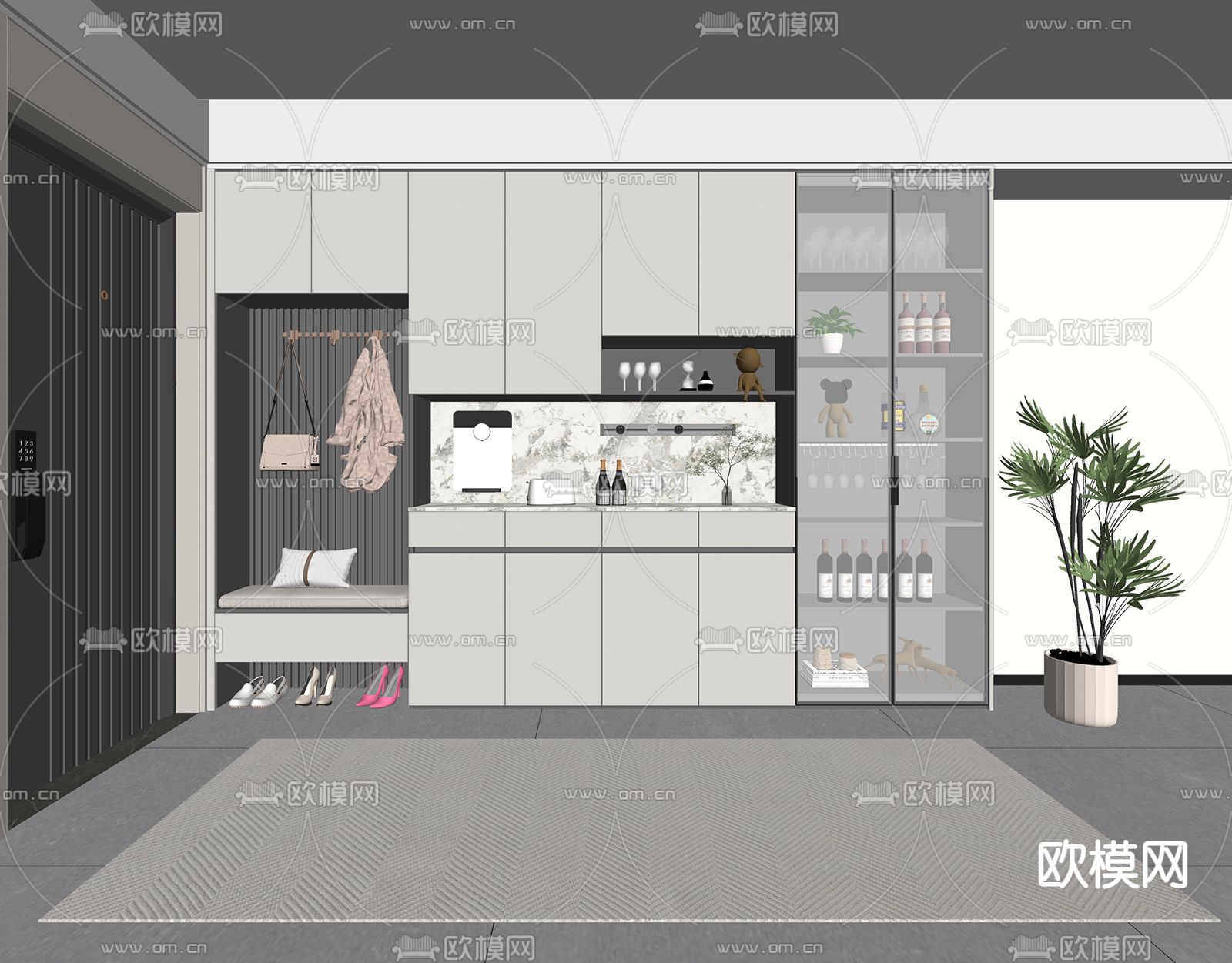 现代鞋柜su模型下载（渲染图1）