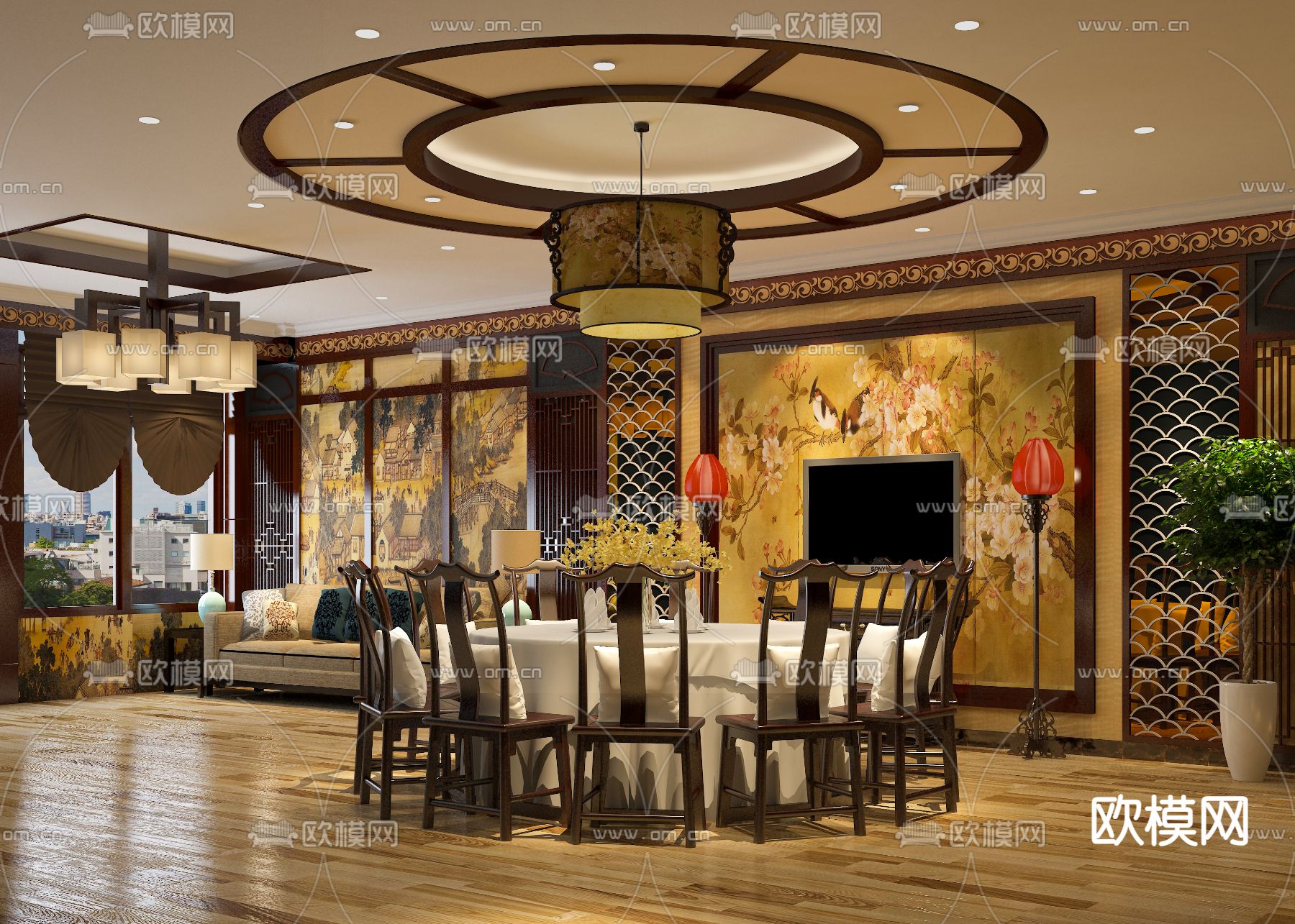 中餐厅包间 包厢su模型下载（渲染图2）