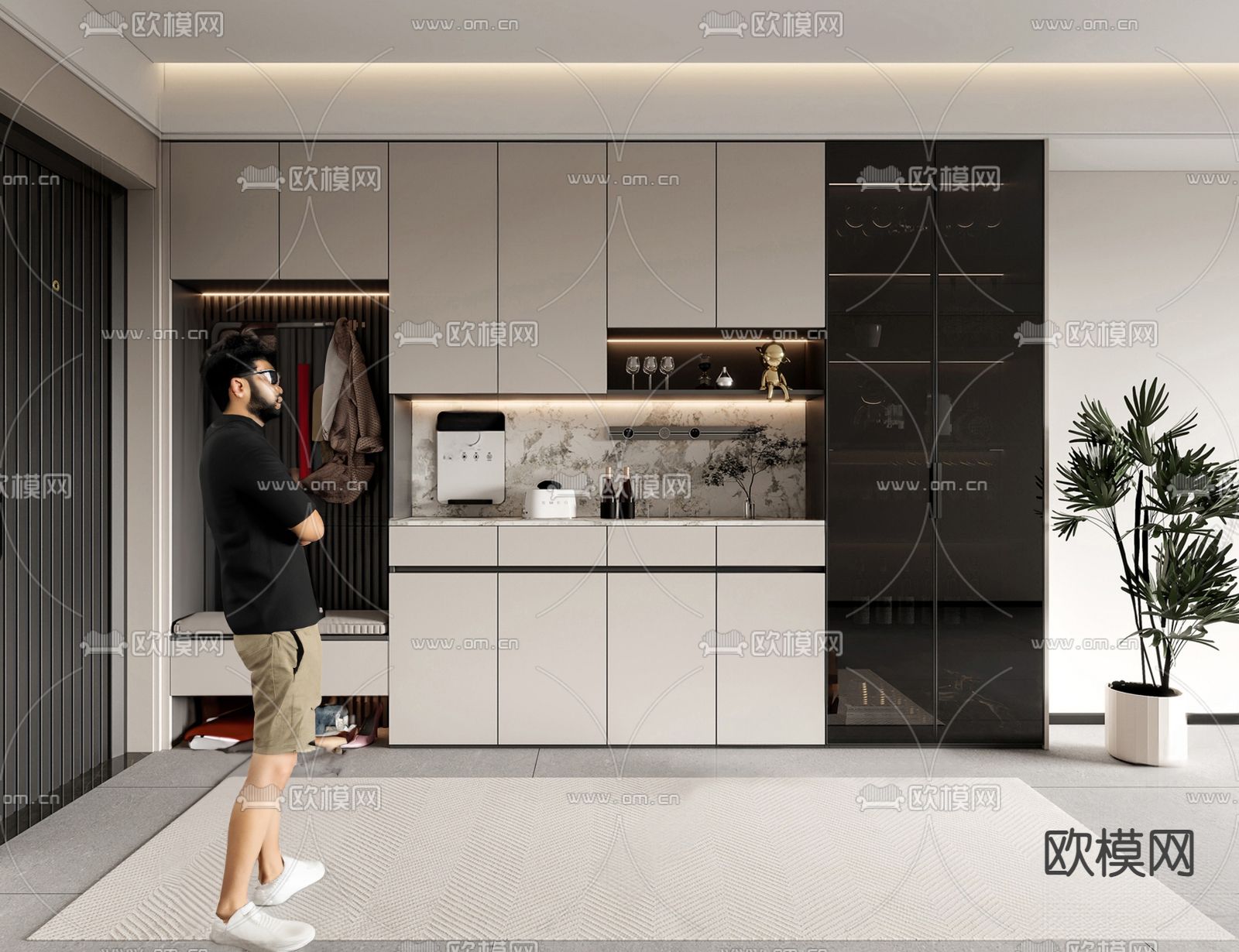 现代鞋柜su模型下载（渲染图2）