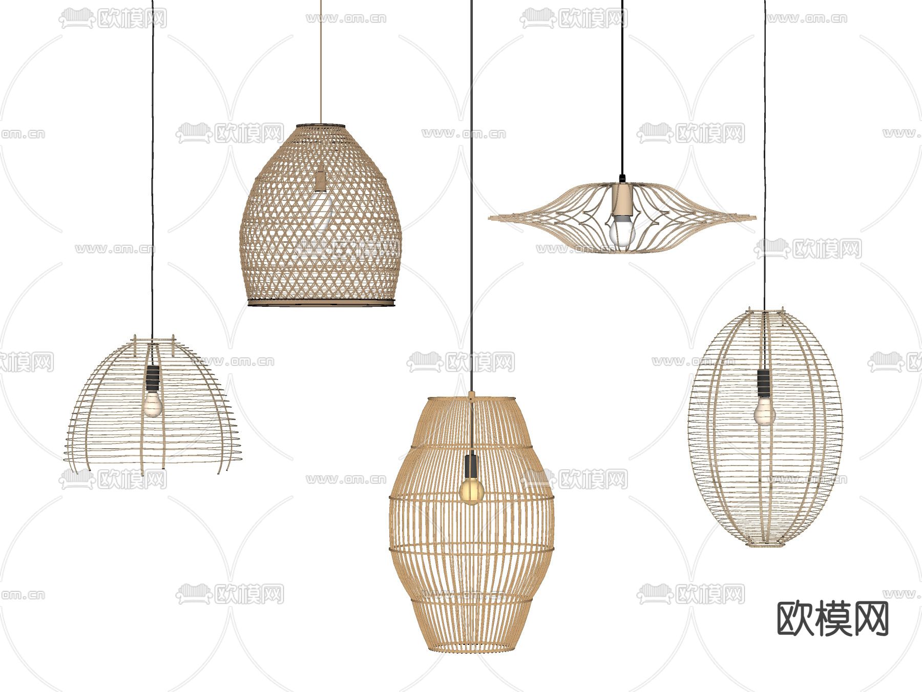 日式藤编吊灯su模型