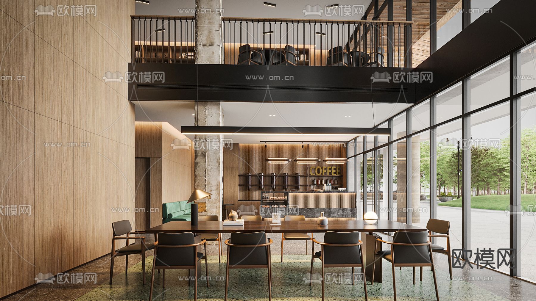 北欧咖啡厅 咖啡馆 咖啡操作台3d模型下载（渲染图1）