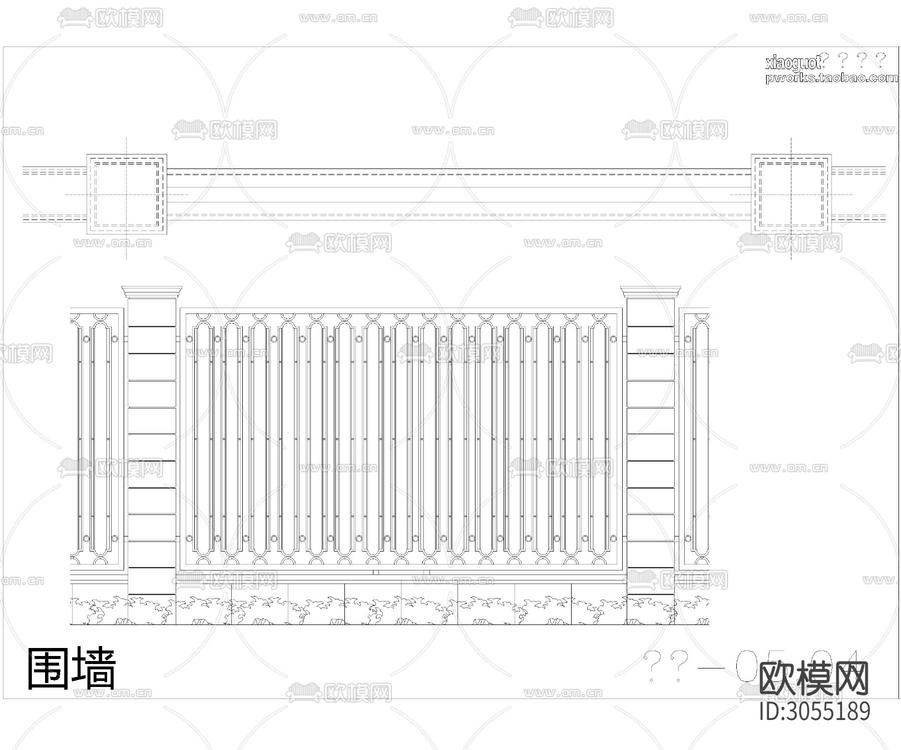 2024年围墙cad大样图下载（渲染图4）
