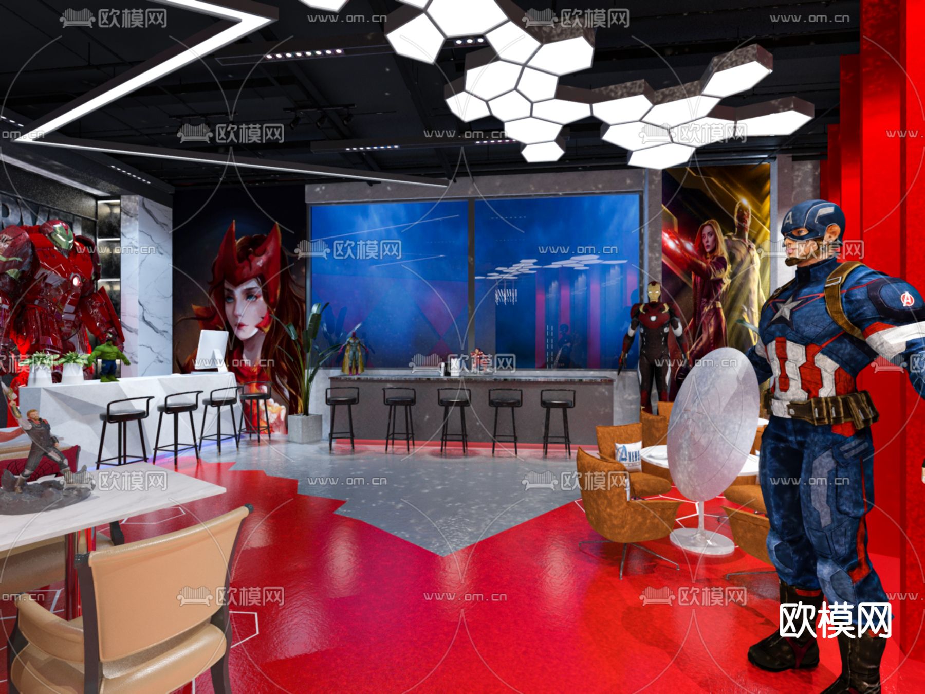 网吧 前台收银台su模型下载（渲染图2）