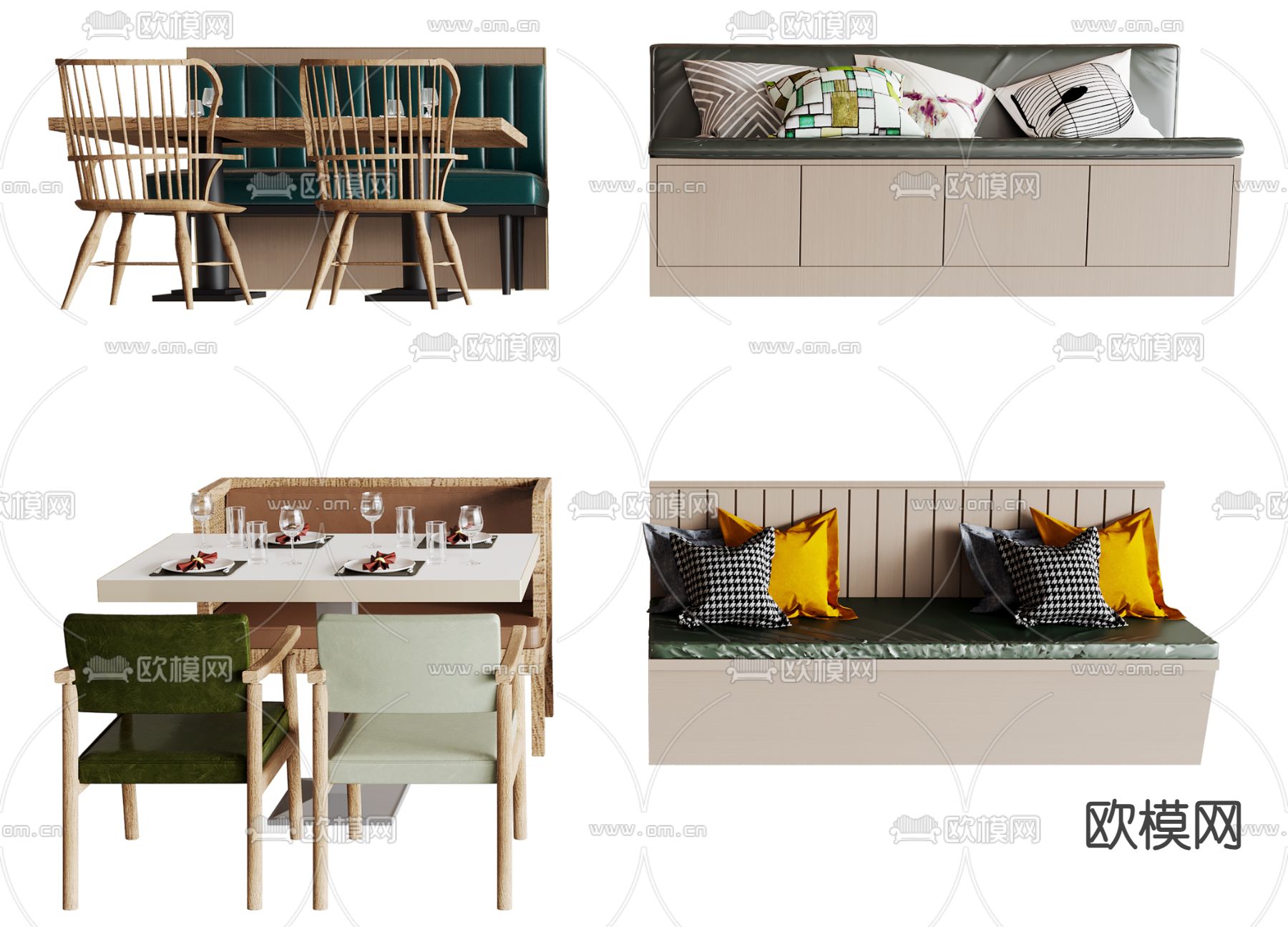 卡座餐桌椅 卡座沙发 餐厅卡座3d模型下载
