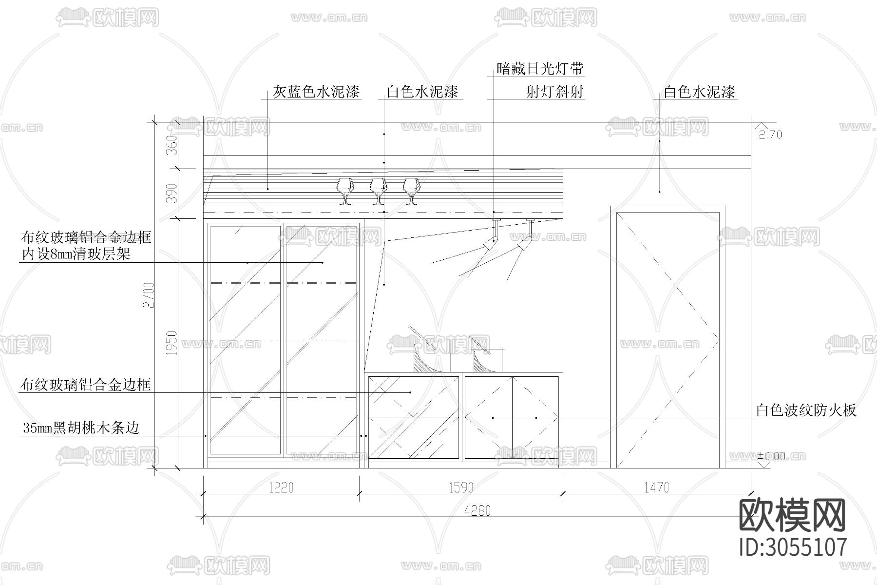 家庭 餐厅 厨房 装修 装饰 玄关 隔断cad大样图下载（渲染图1）