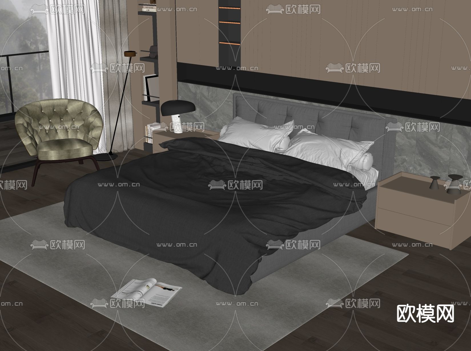 Minotti 双人床su模型下载（渲染图1）