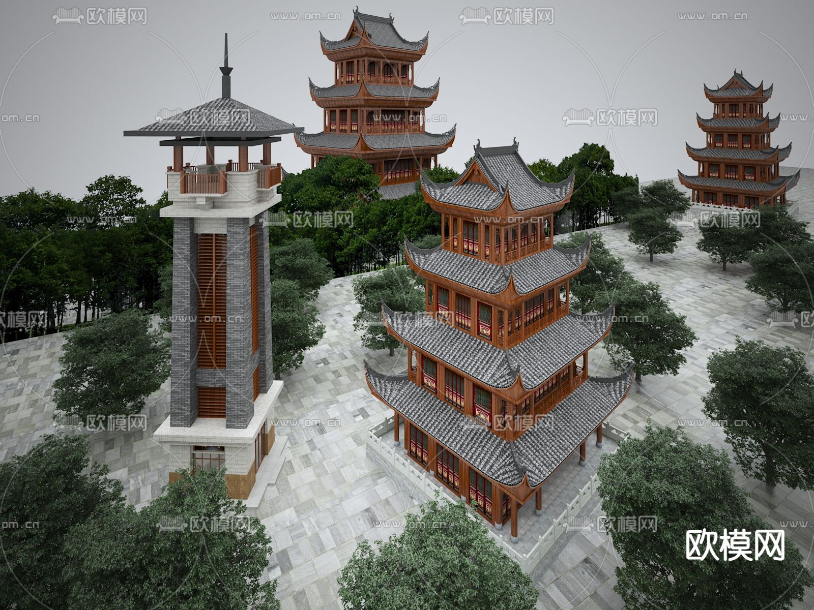 寺庙 古塔 亭子 景观塔3d模型下载（渲染图2）