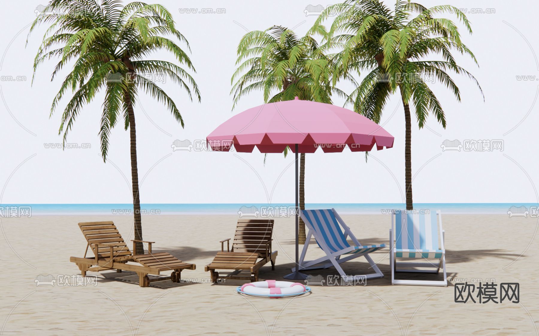 现代户外躺椅 沙滩椅su模型下载（渲染图2）