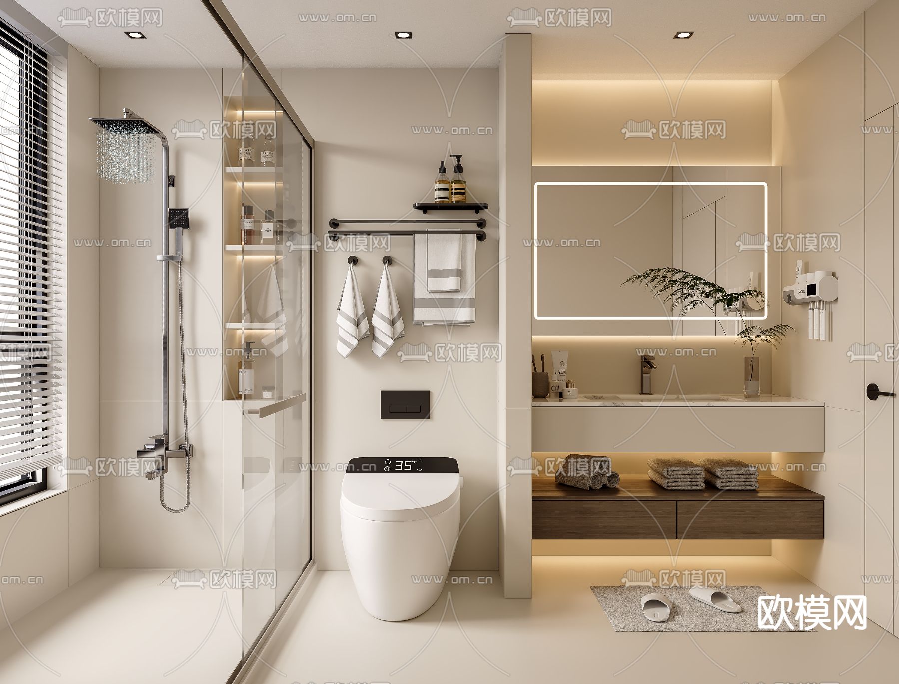 奶油风卫生间 浴室 洗手间3d模型下载