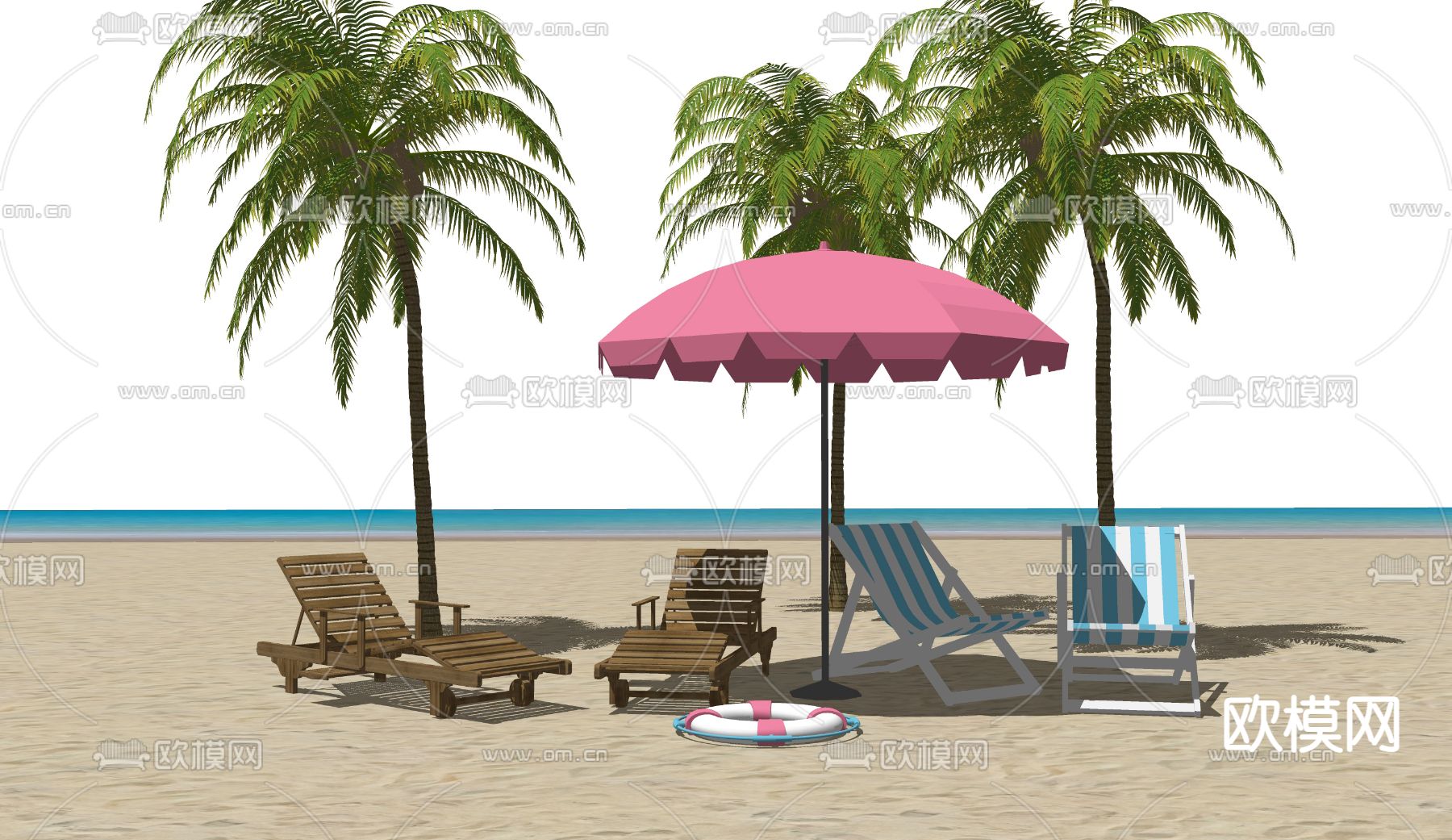 现代户外躺椅 沙滩椅su模型下载（渲染图1）