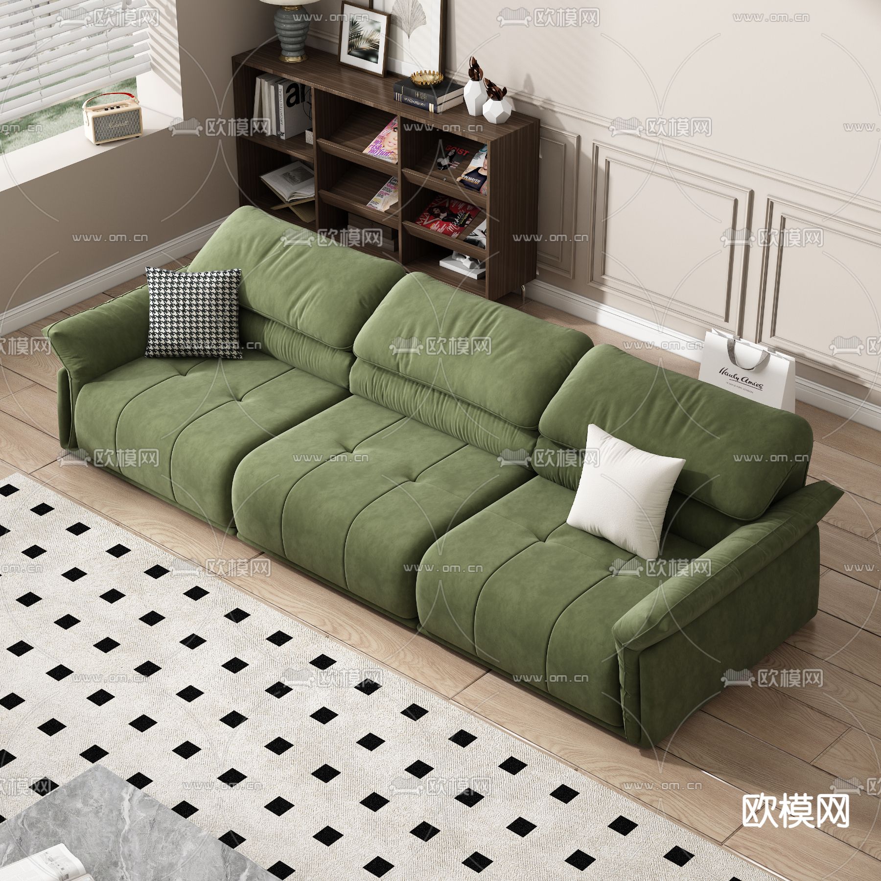 绿色沙发 多人沙发 三人沙发3d模型下载（渲染图4）