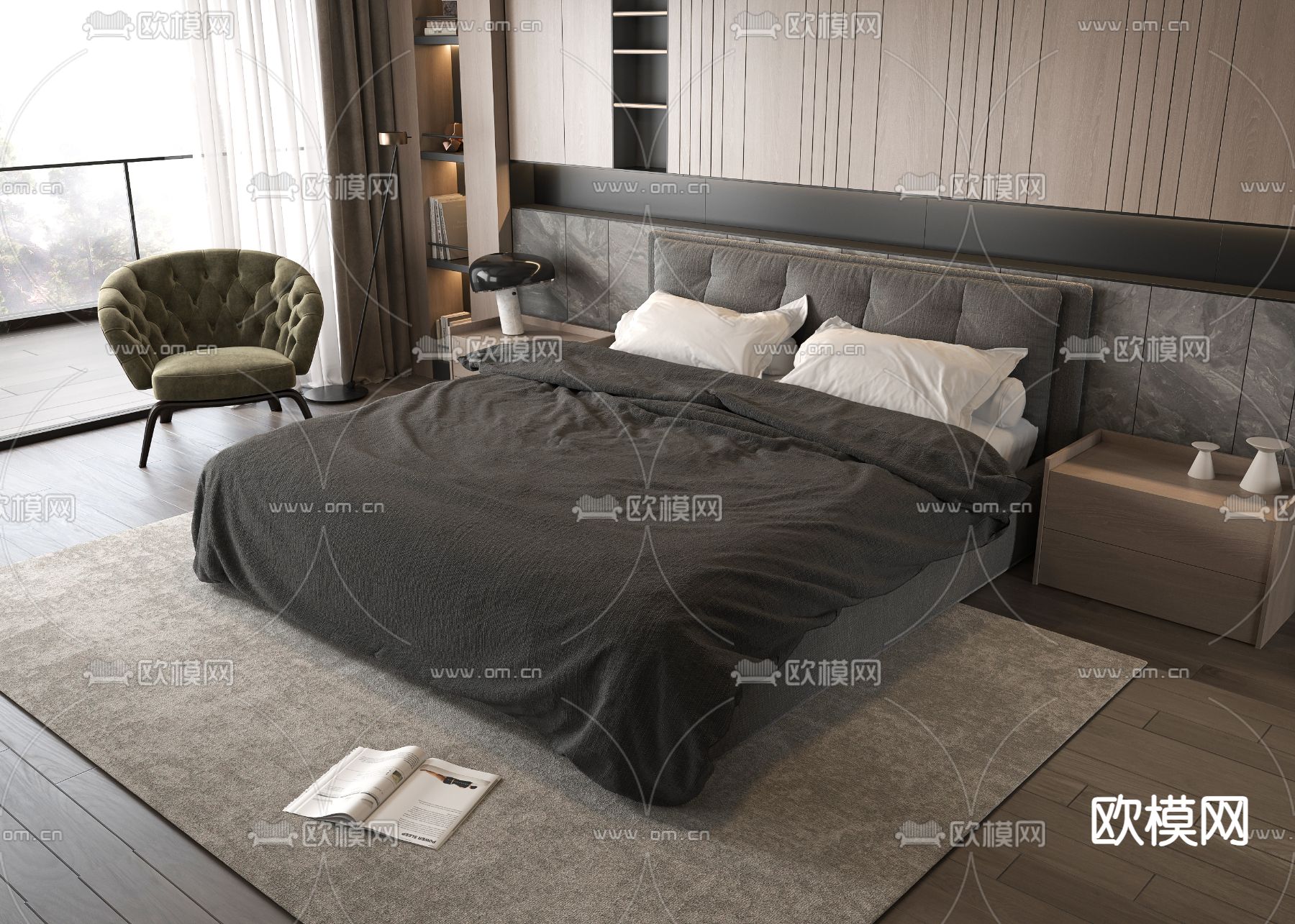 Minotti 双人床su模型下载（渲染图2）