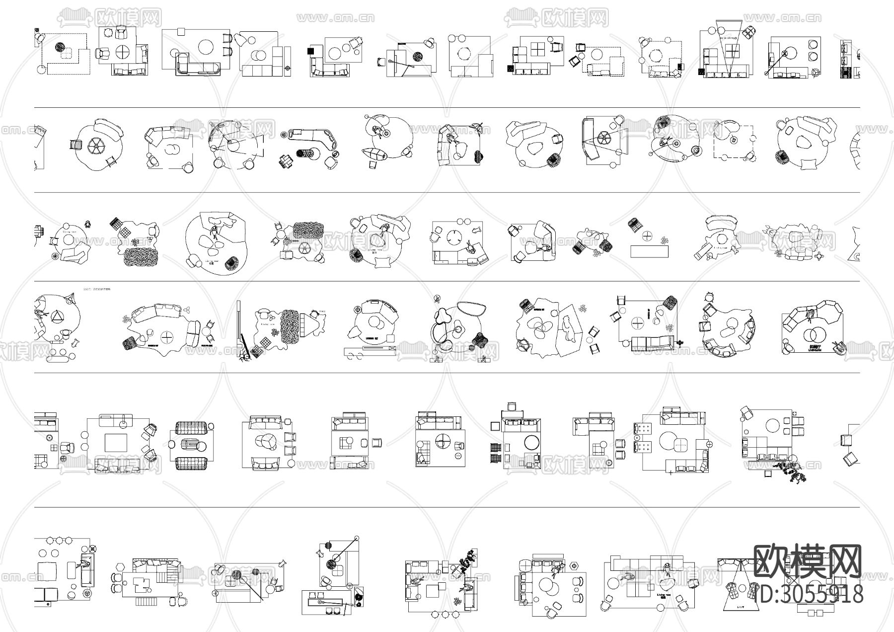 现代网红异形沙发组合cad图库下载（渲染图3）
