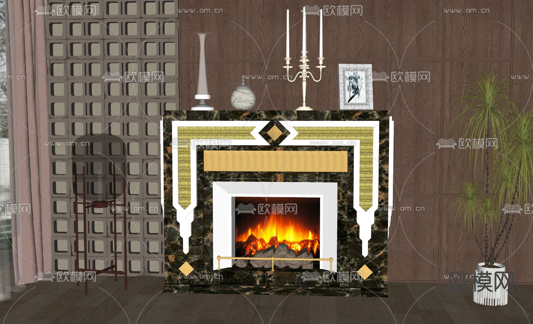 美式壁炉su模型下载（渲染图1）