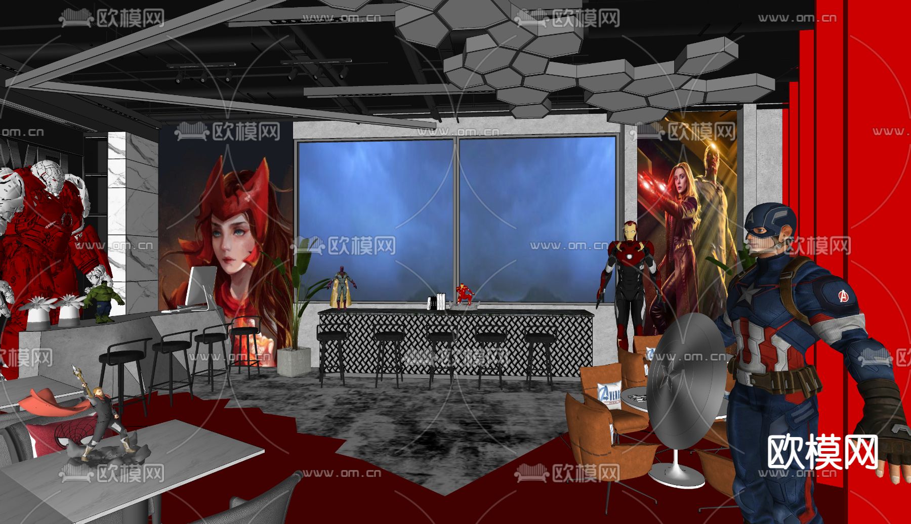 网吧 前台收银台su模型下载（渲染图1）