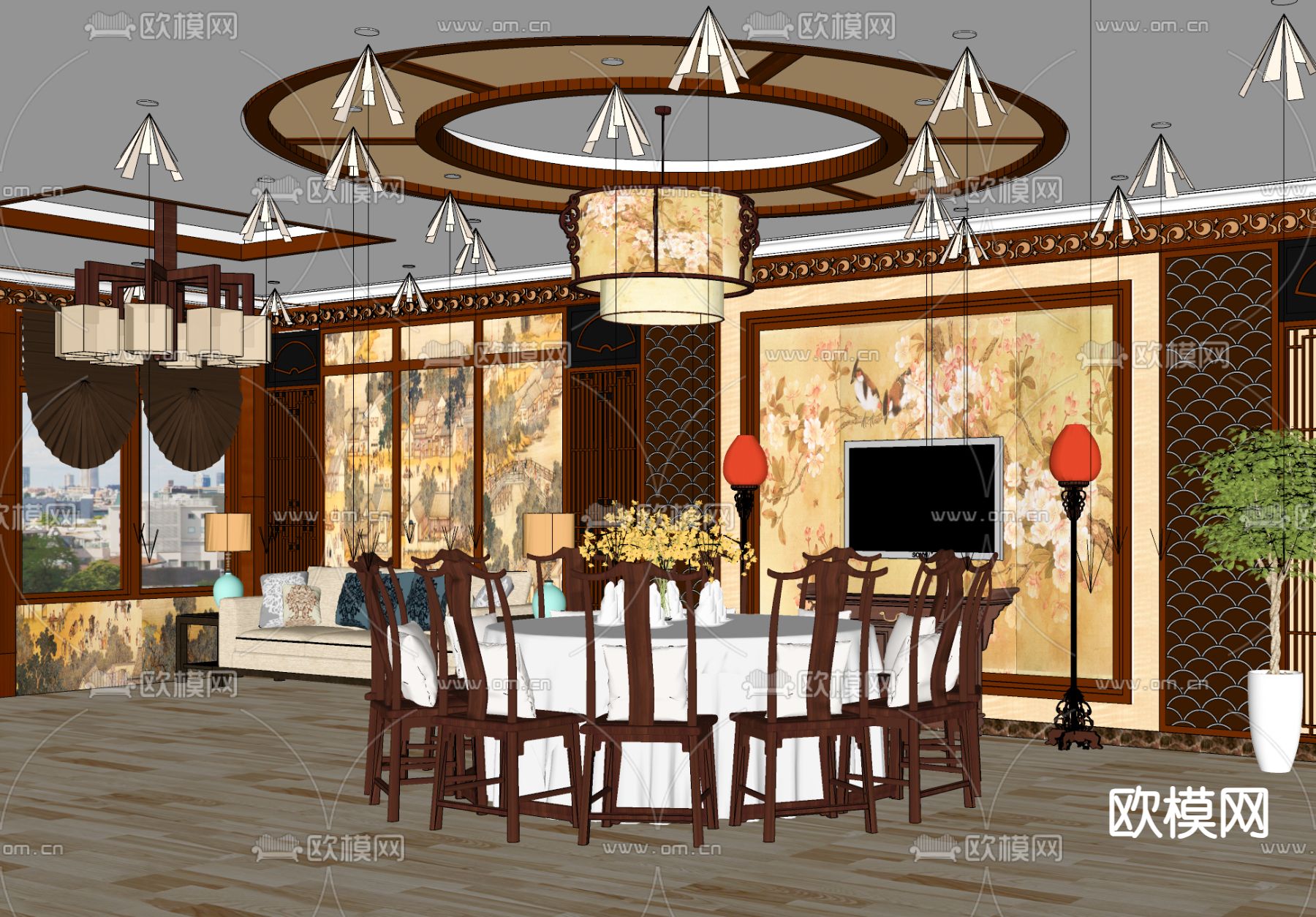 中餐厅包间 包厢su模型下载（渲染图1）