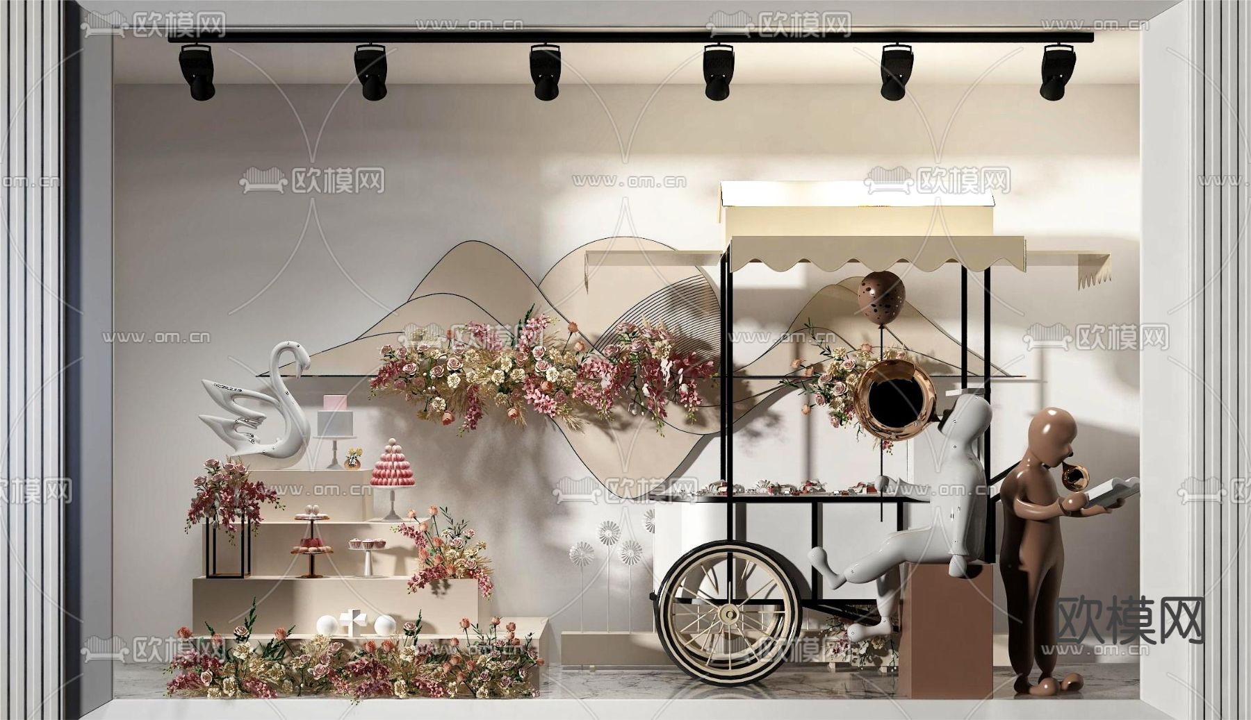 鲜花蛋糕橱窗 花车美陈3d模型下载