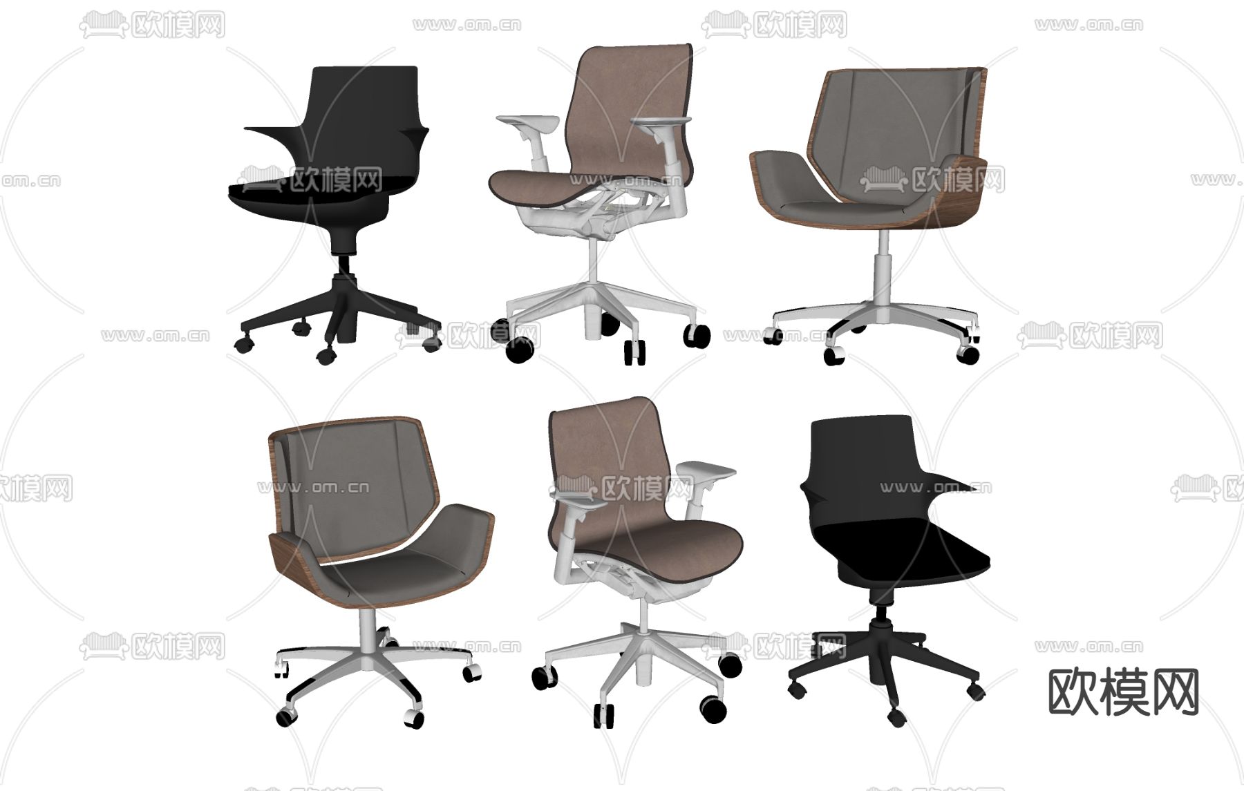 办公椅 休闲椅 滚轮椅su模型下载（渲染图1）