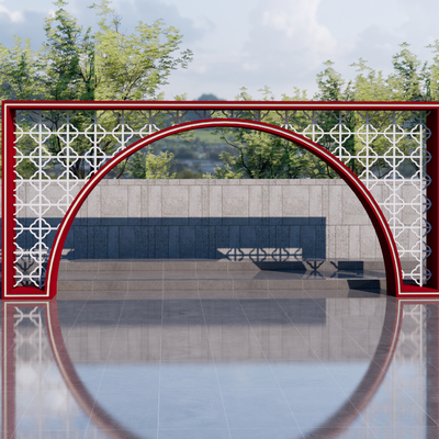  新中式月亮门su模型 