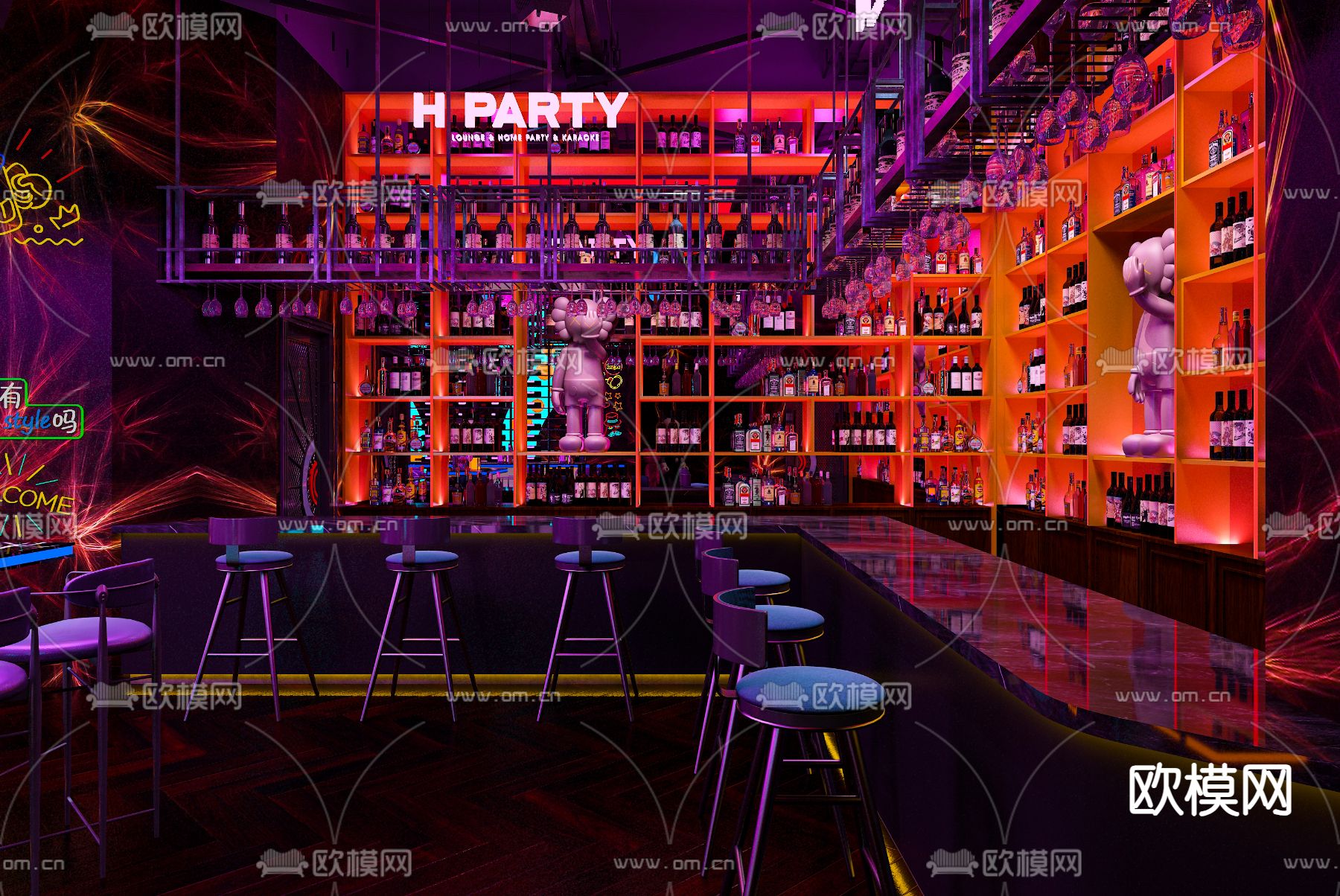 工业风酒吧 酒吧操作台3d模型下载（渲染图1）