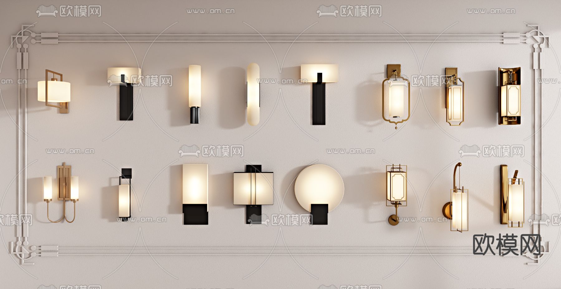 新中式壁灯3d模型下载