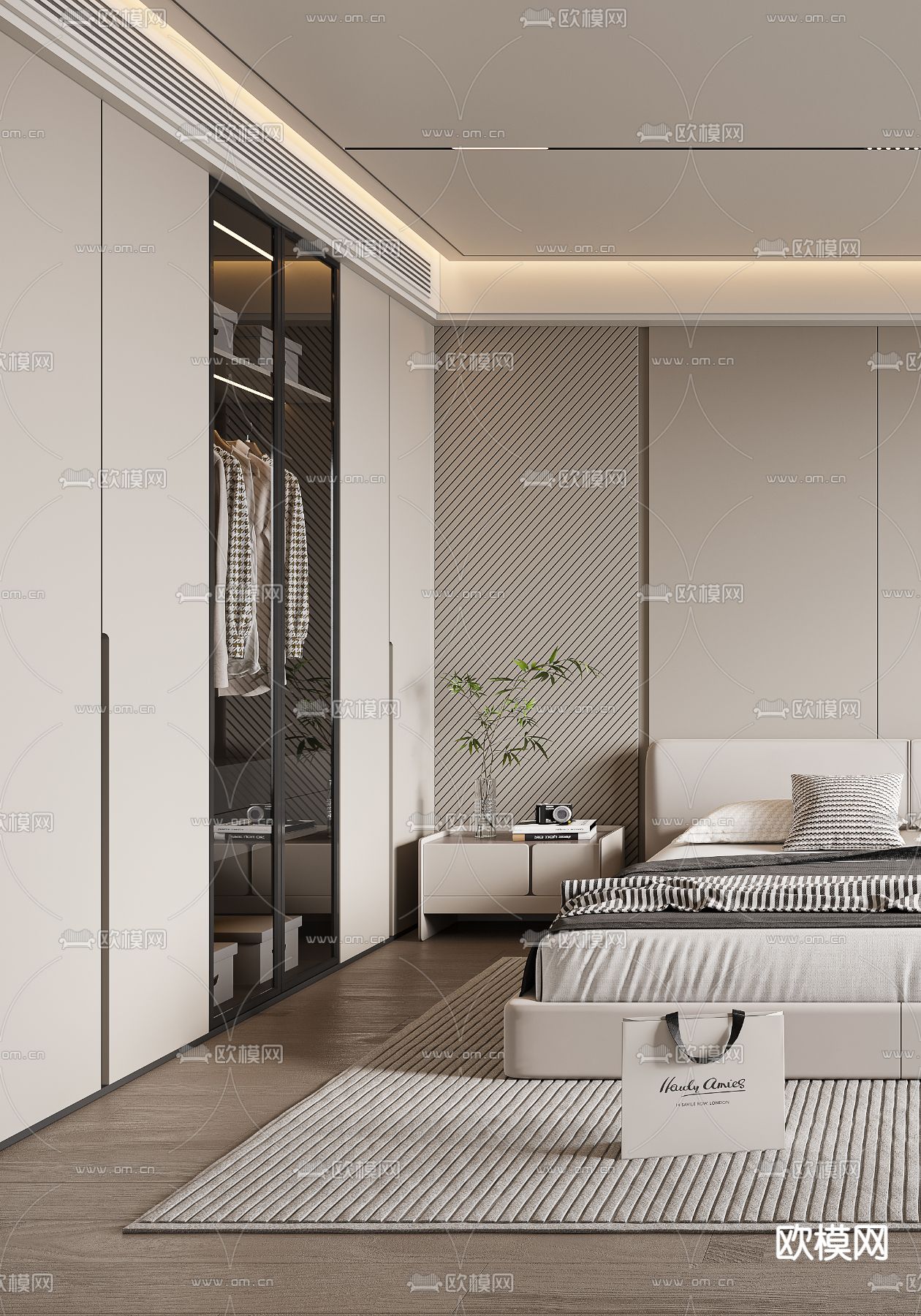 现代卧室 主人房3d模型下载（渲染图2）