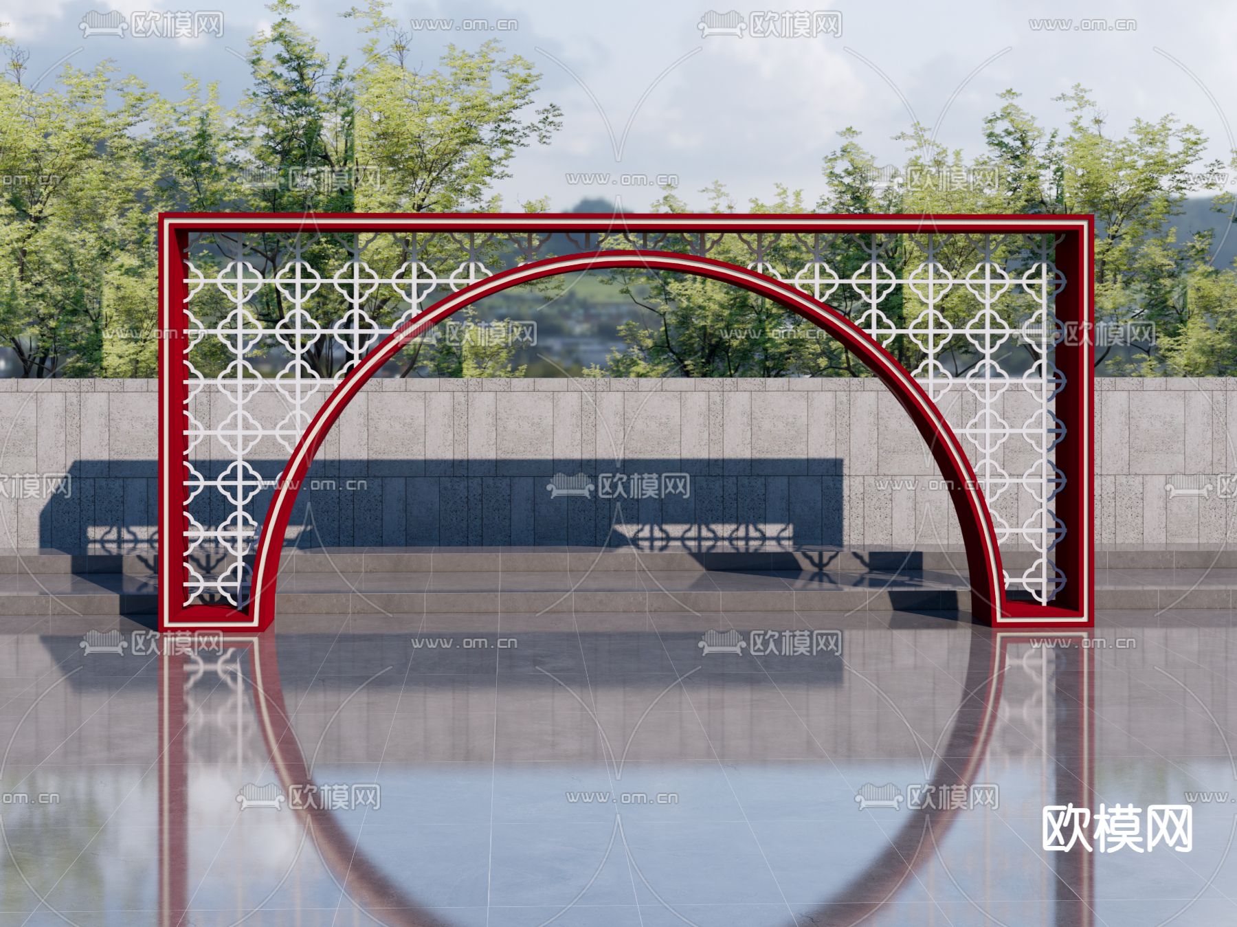 新中式月亮门su模型