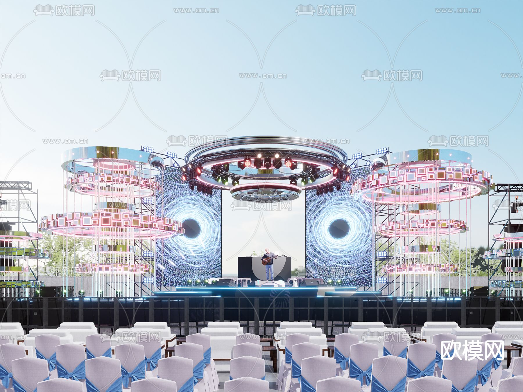 现代电音舞台 演唱会舞台su模型