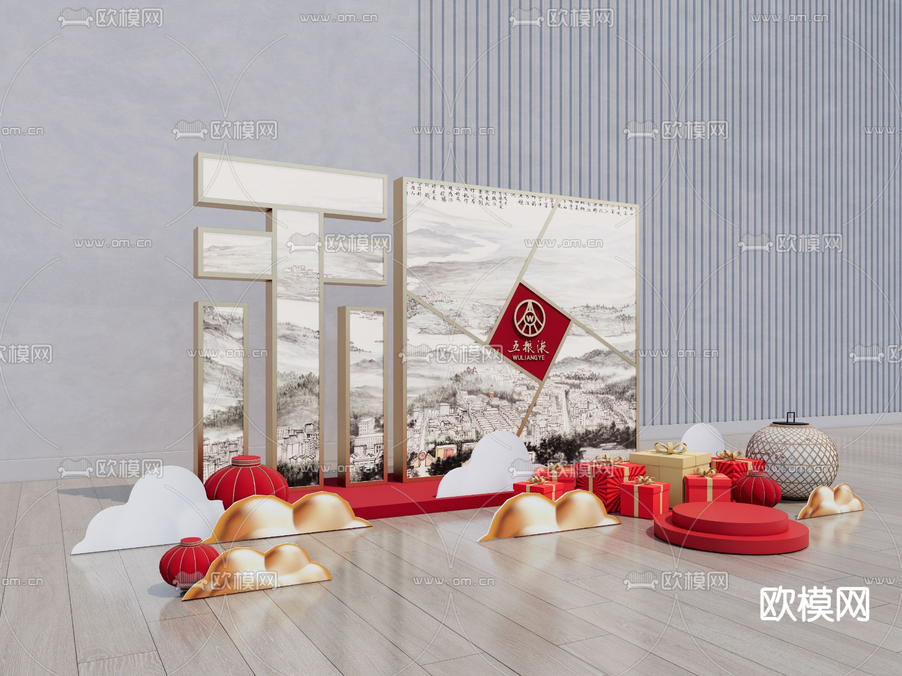 新中式商业美陈su模型