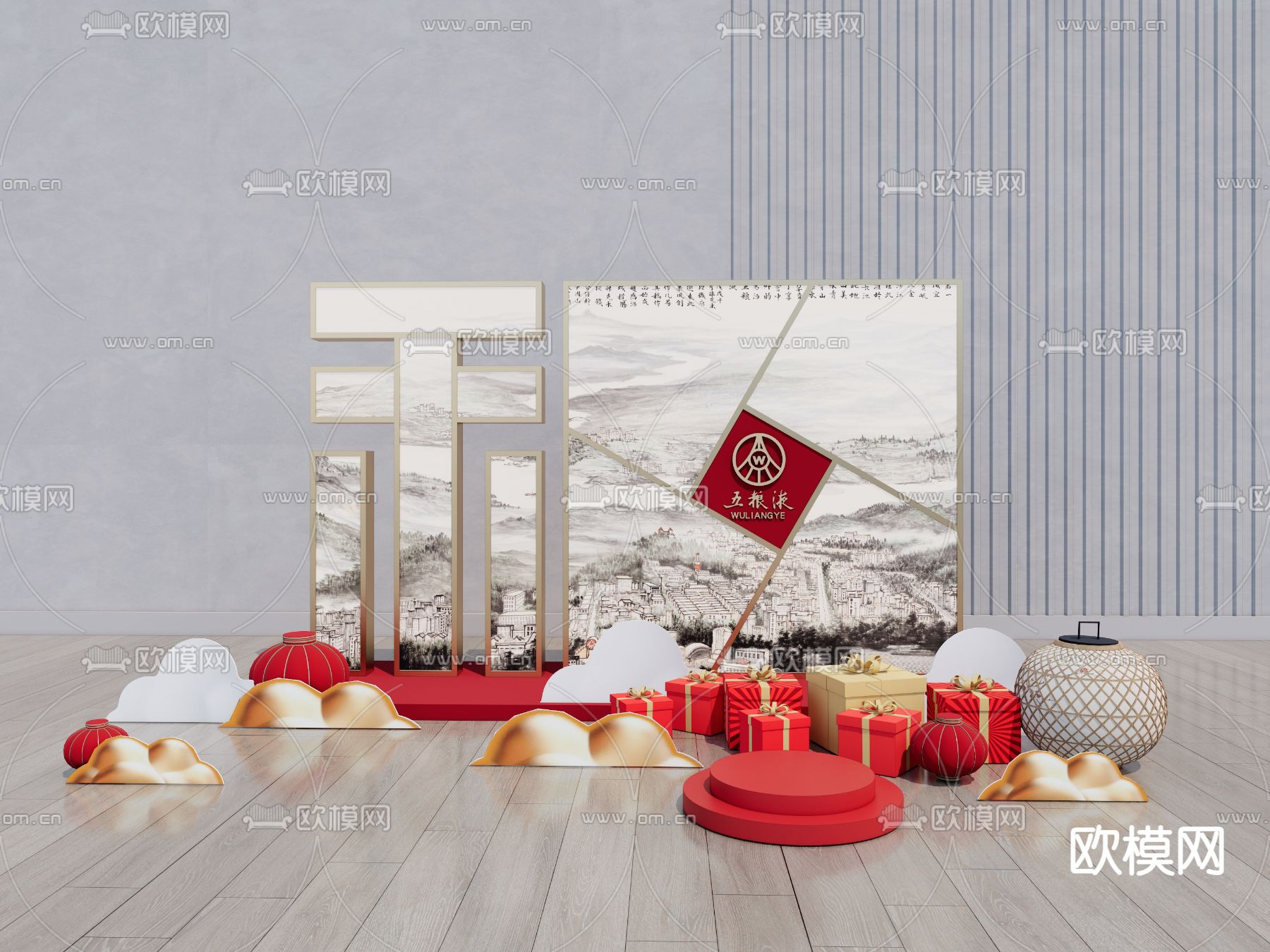 新中式商业美陈su模型