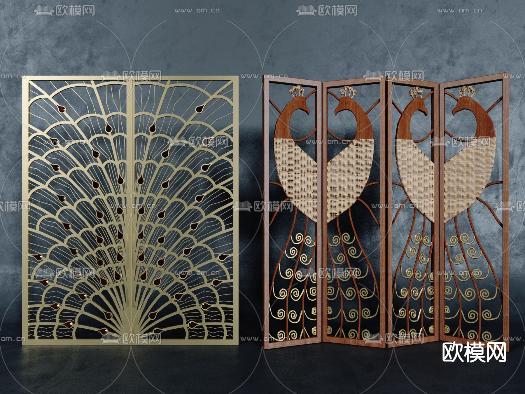 孔雀屏风 镂空隔断3d模型下载