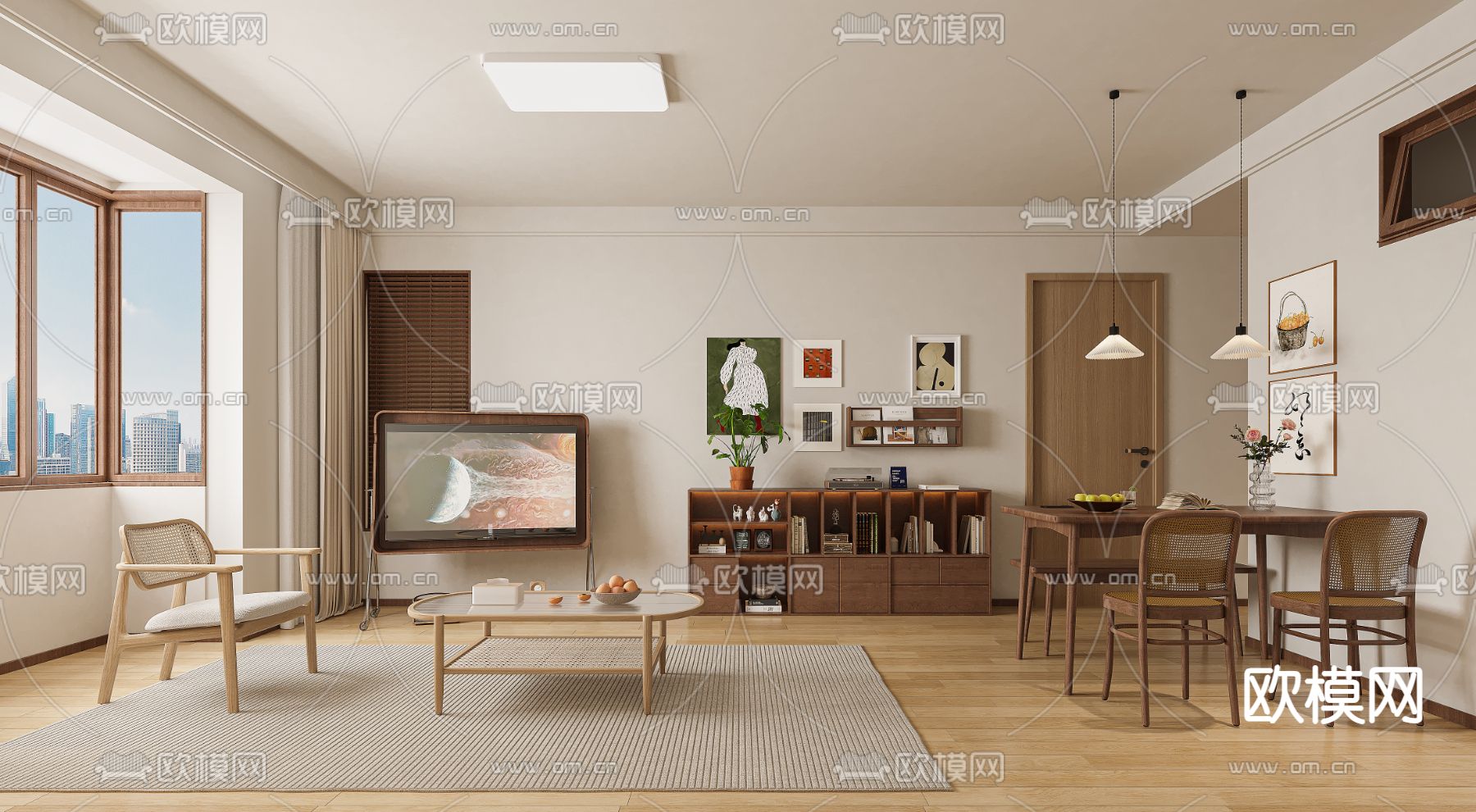 北欧客厅 餐厅3d模型下载（渲染图2）