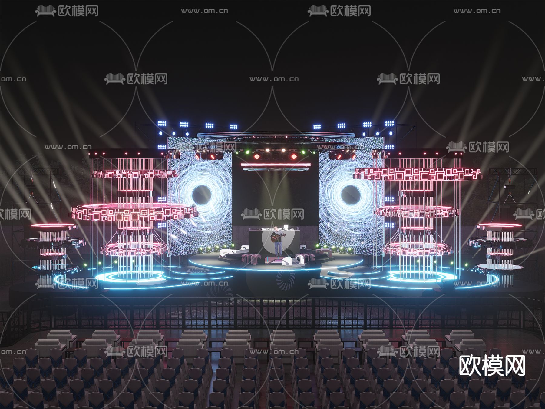 现代电音舞台 演唱会舞台su模型