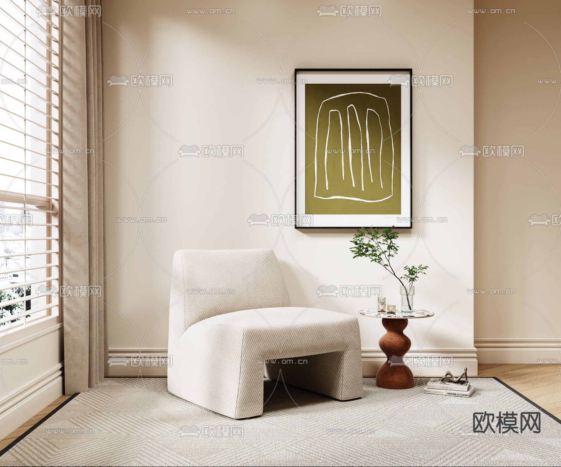 现代休闲椅su模型下载（渲染图2）