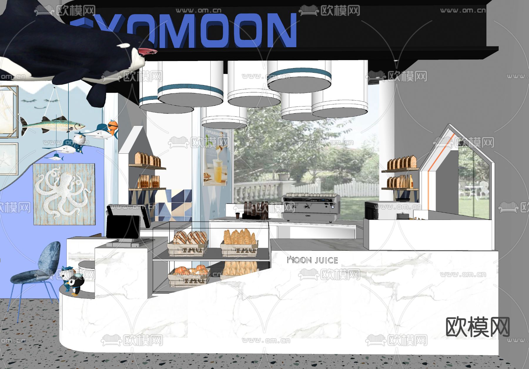 收银台 面包店 咖啡店su模型下载（渲染图1）