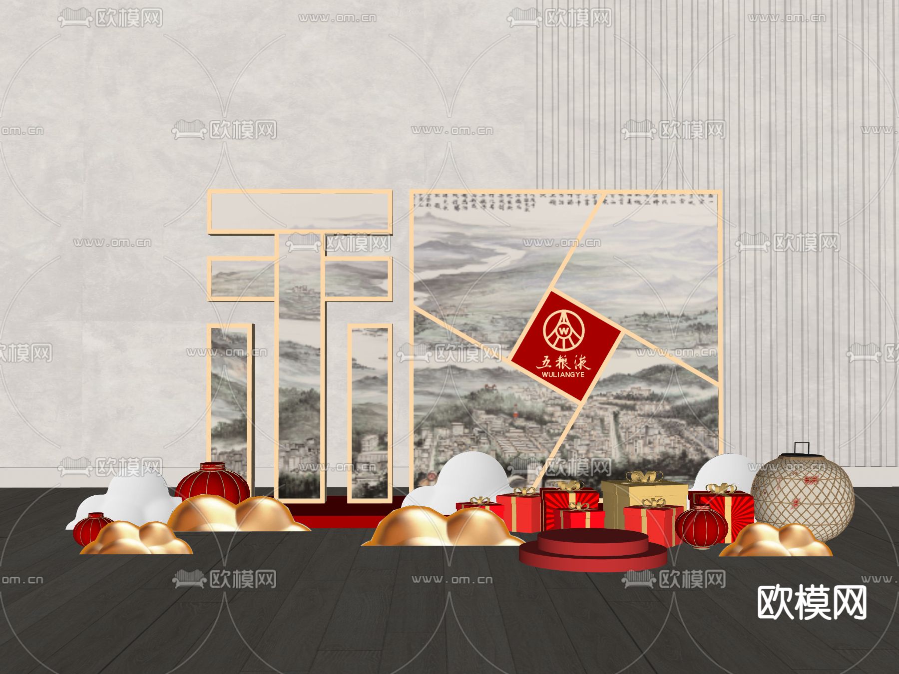 新中式商业美陈su模型